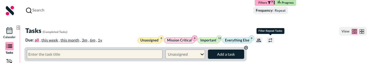 Filter by repeat task now available