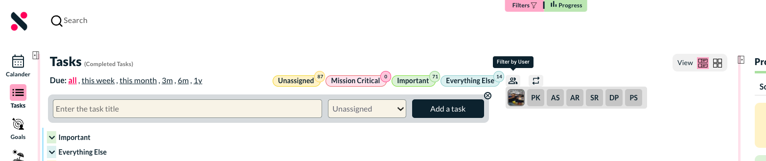 Sorting and Filtering Options