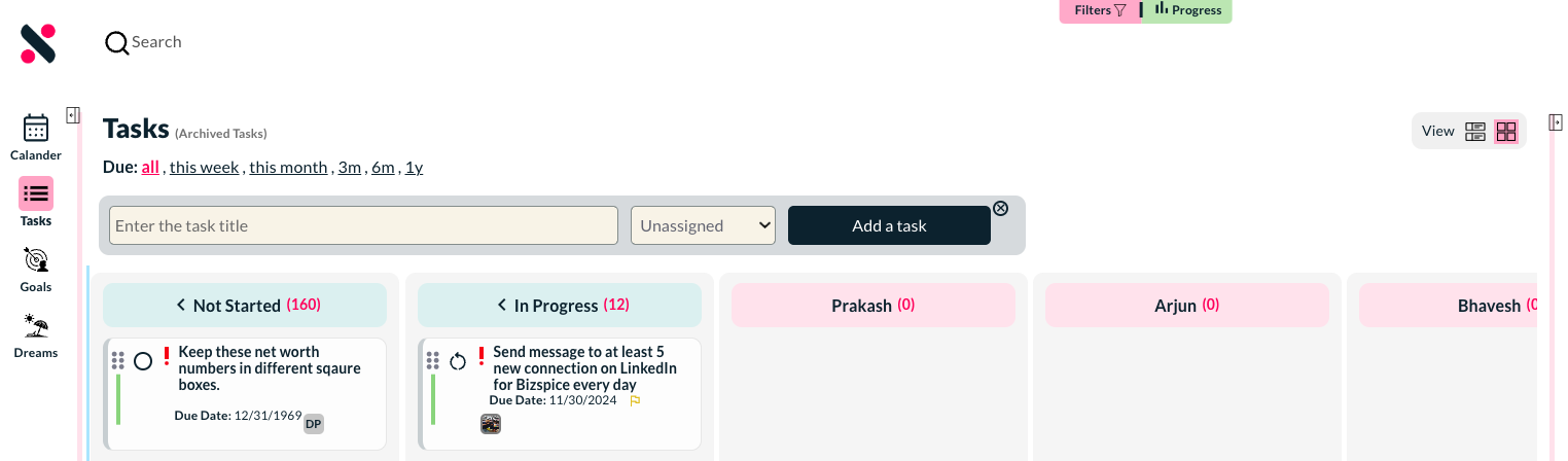 Added sorting, task add button on the column view 