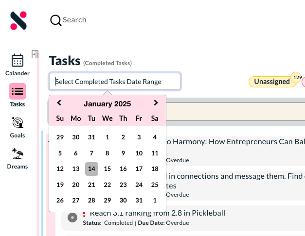 Date range and other filters for completed task 
