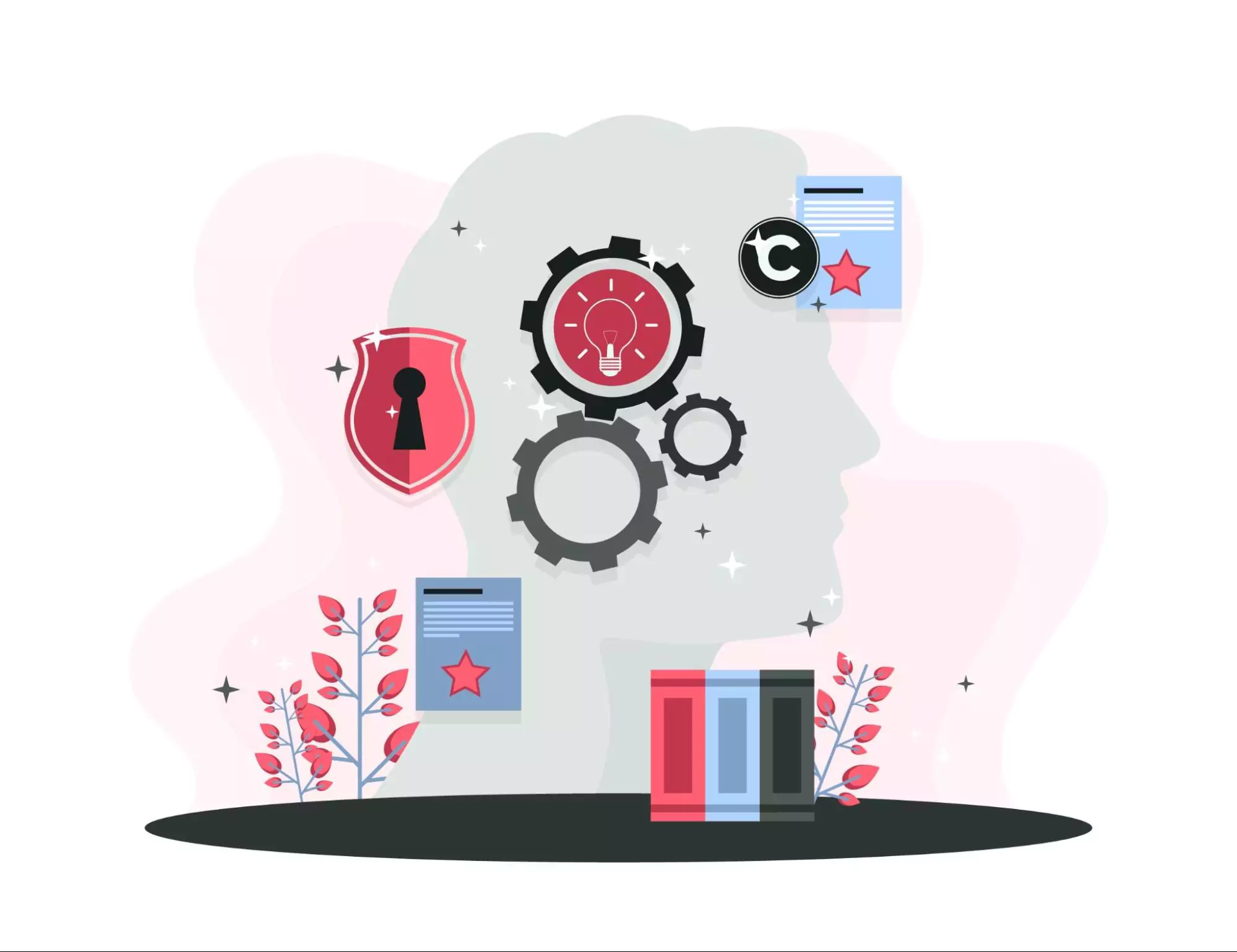 An illustration of a person surrounded by a clock and various items, symbolizing AI risk management concepts.