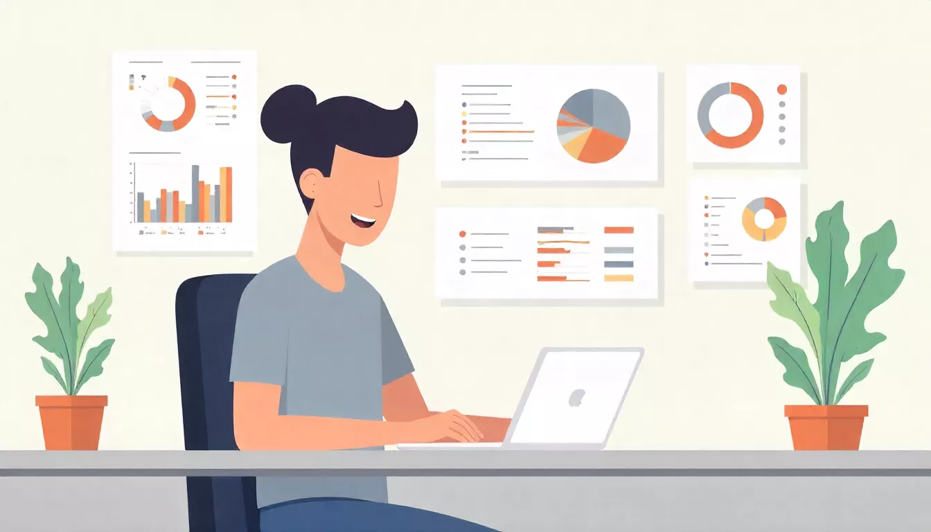 Freelancer using digital project management tools with organized dashboards on screen