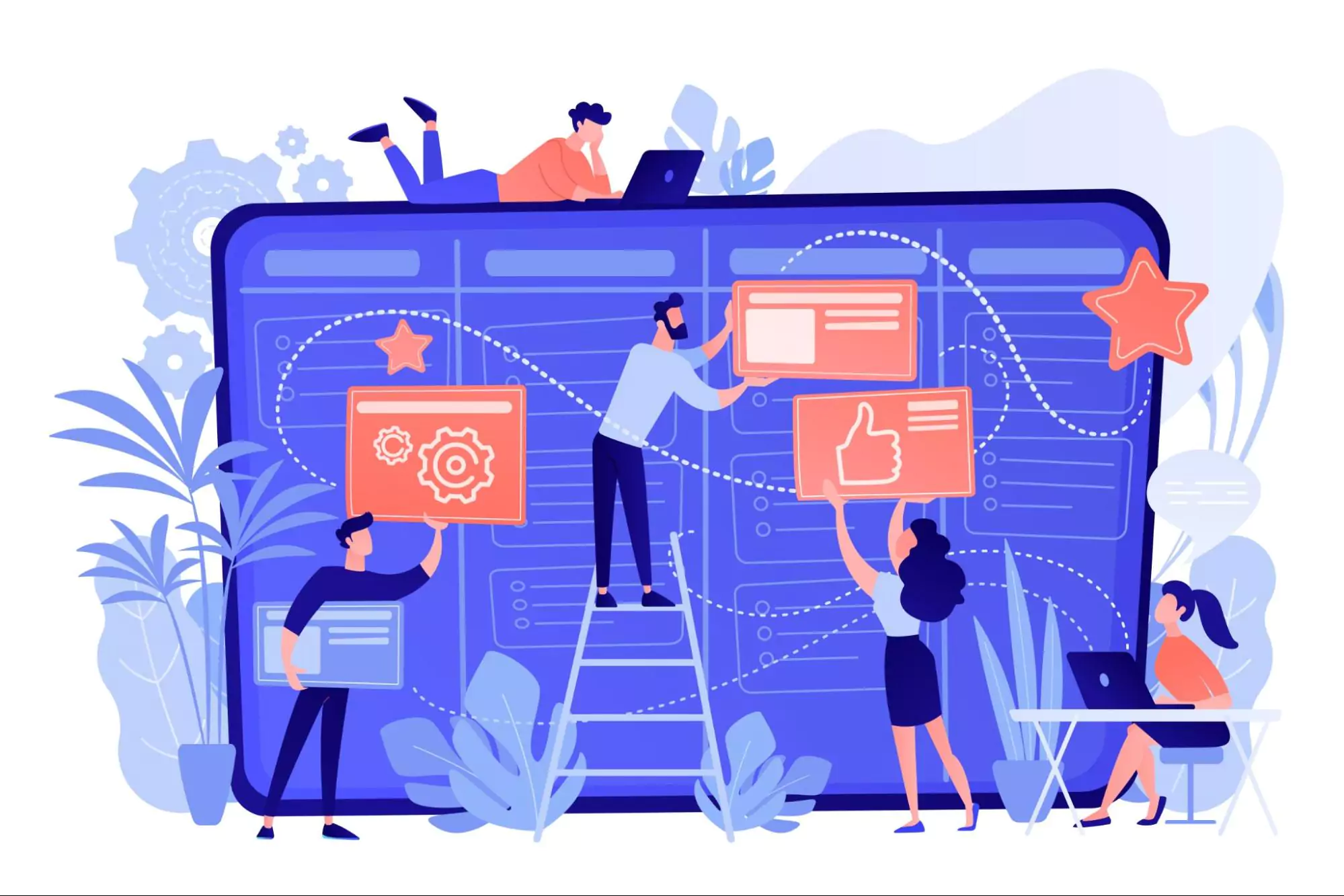 Remote team brainstorming on a shared virtual whiteboard as a part of best collaboration tools for remote teams.