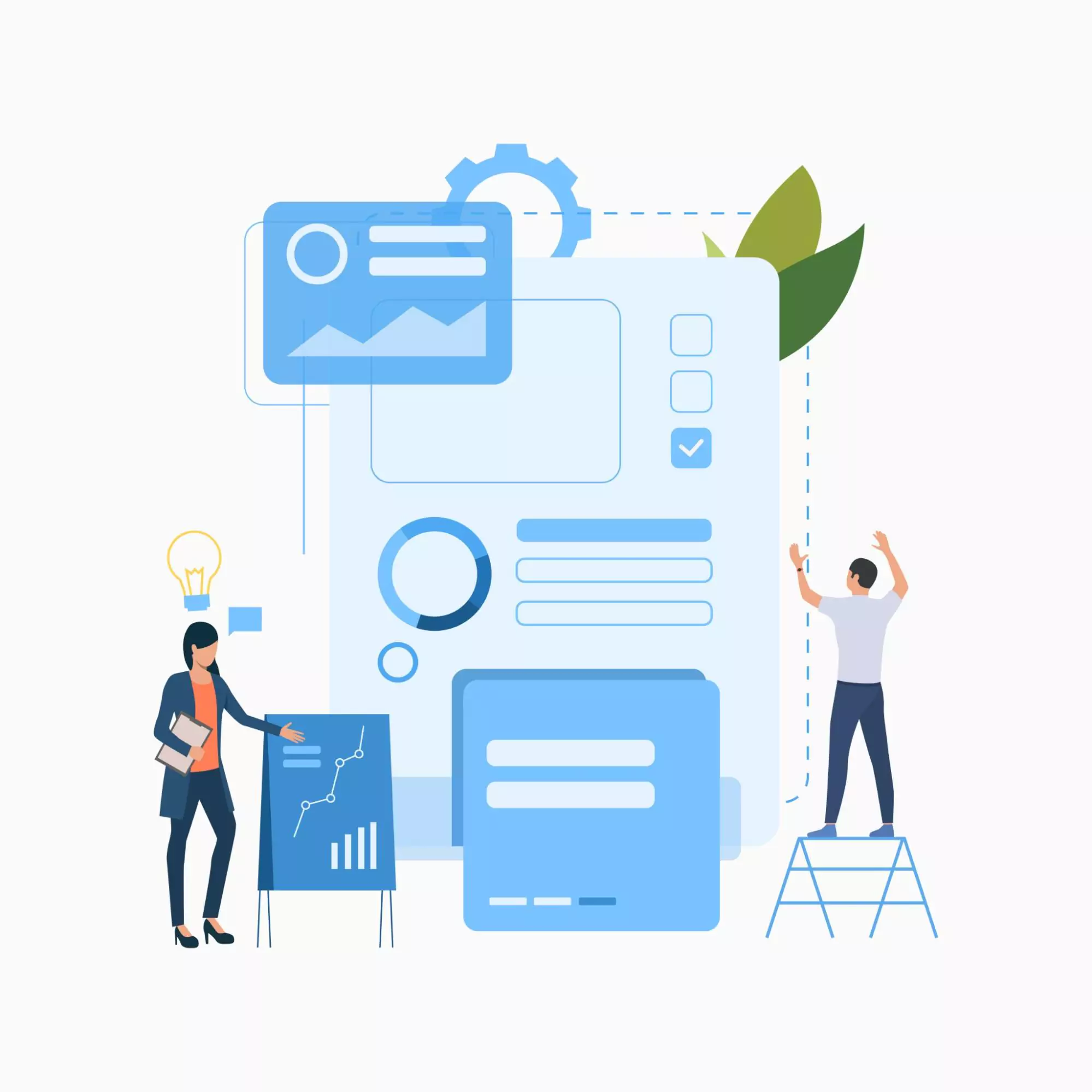 illustration of two entrepreneurs working on their projects separately.