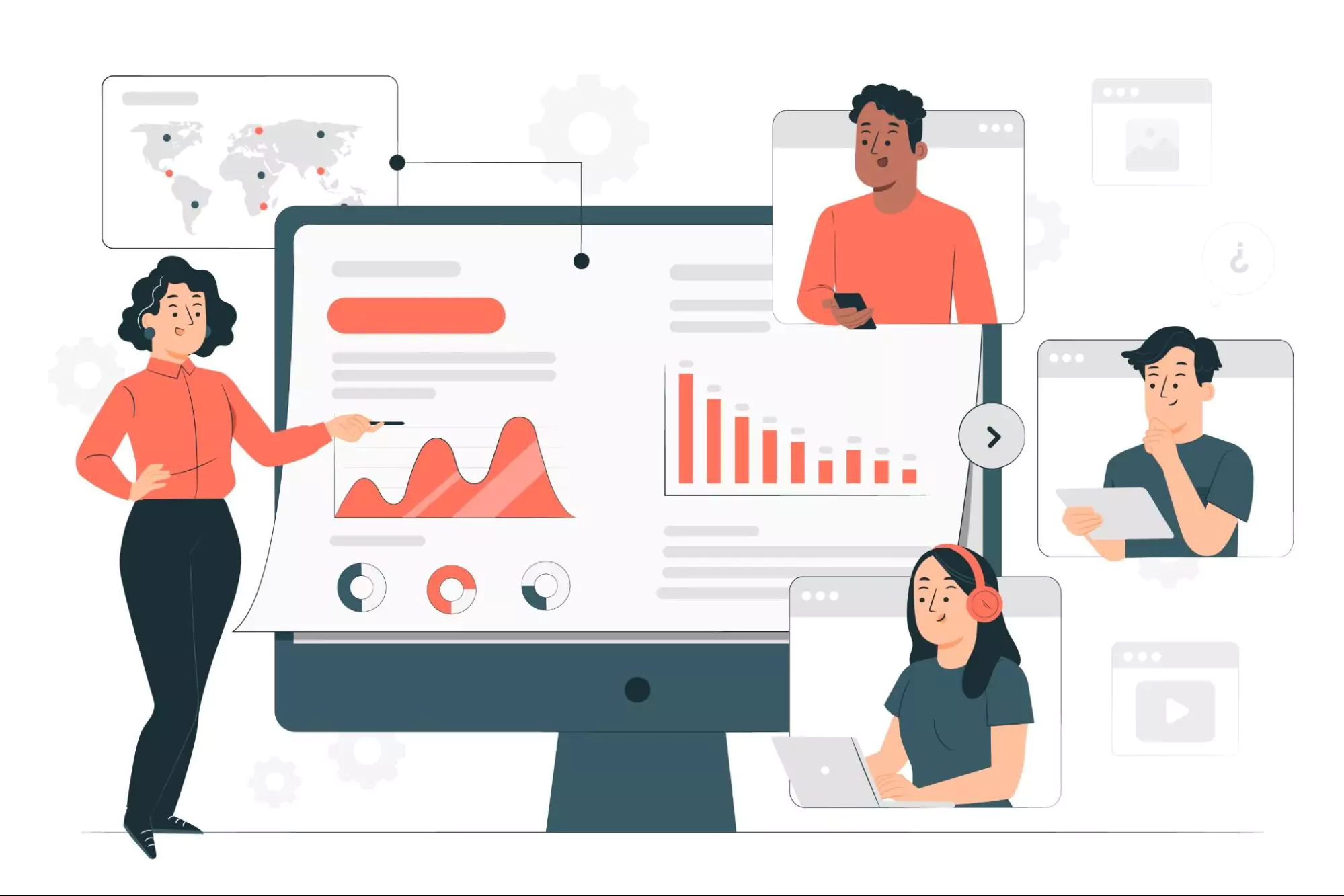 Illustration of a small agency working with a productivity tools.