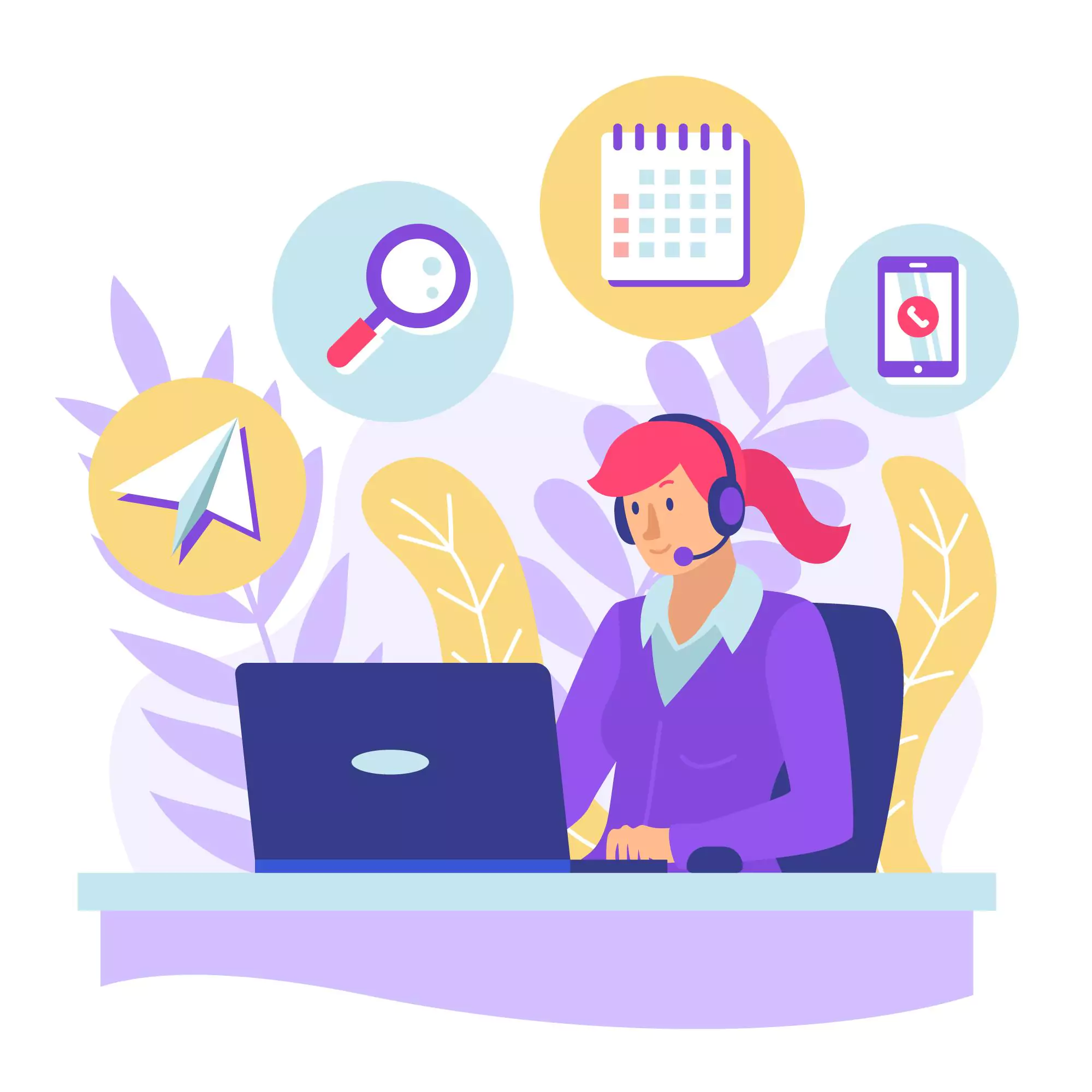 Illustration of a virtual assistant thinking about right productivity tools