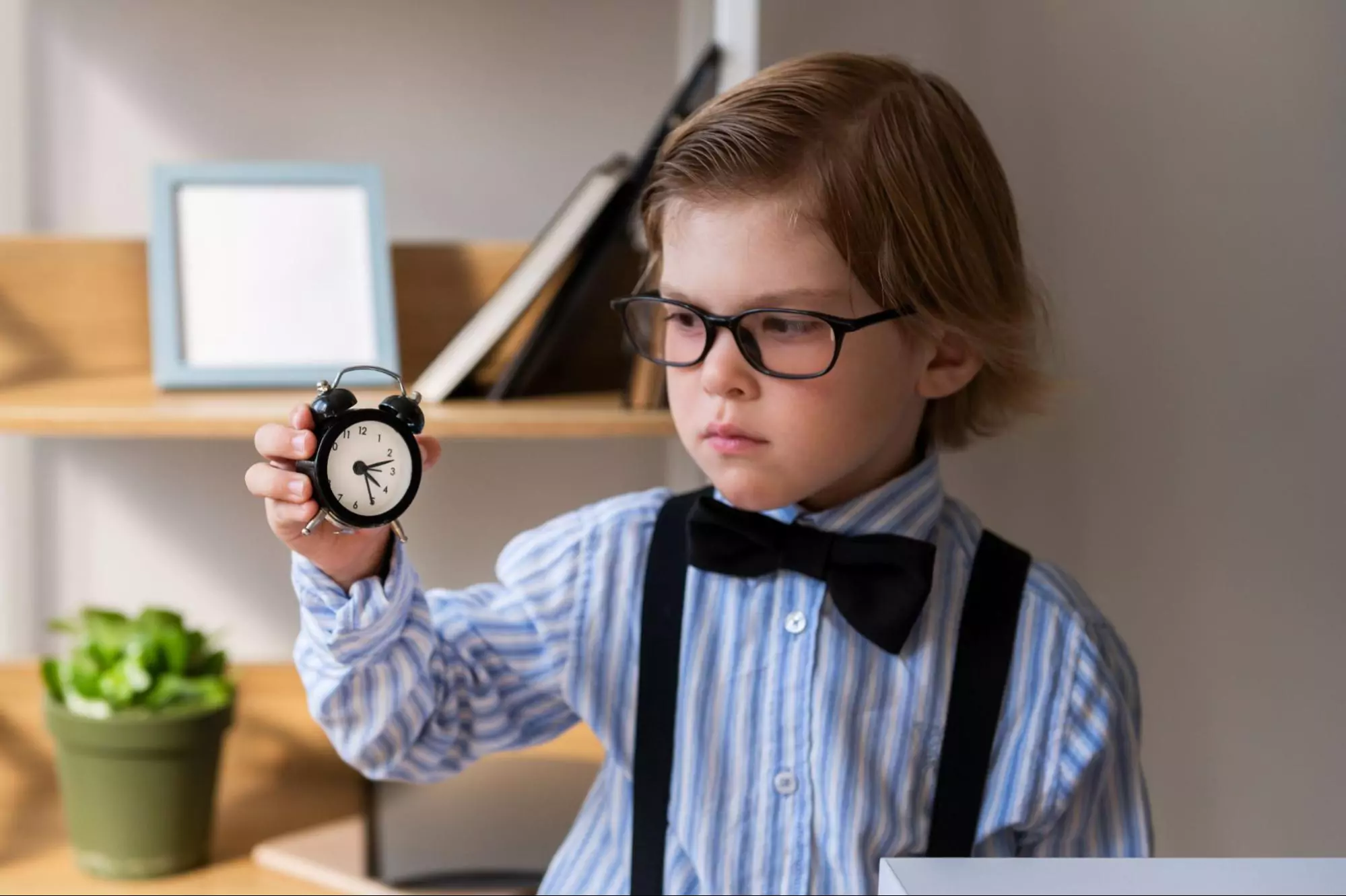 An image of a boy with a clock, symbolizing effective time management.