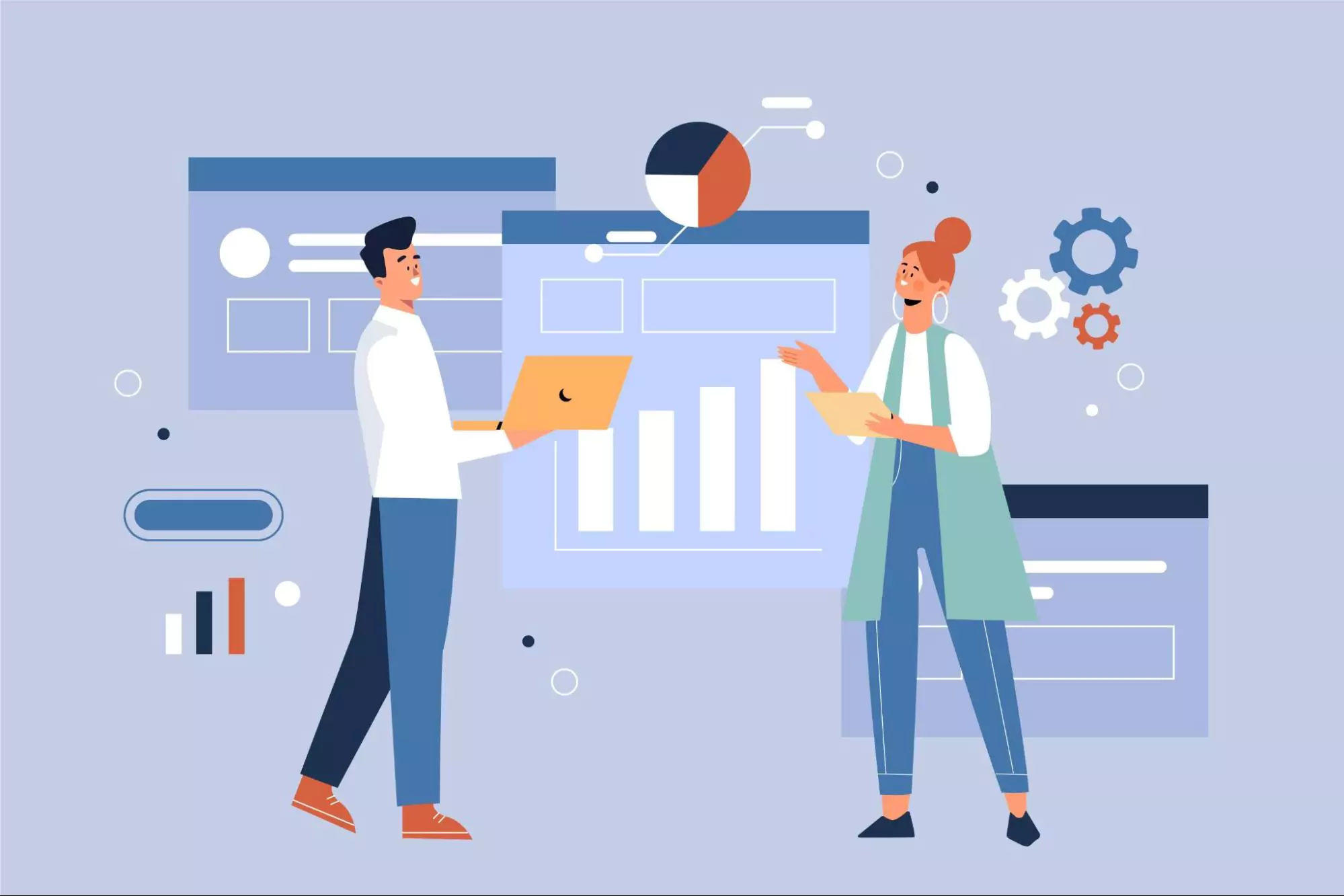 Illustration of a remote team using the same collaborative software.
