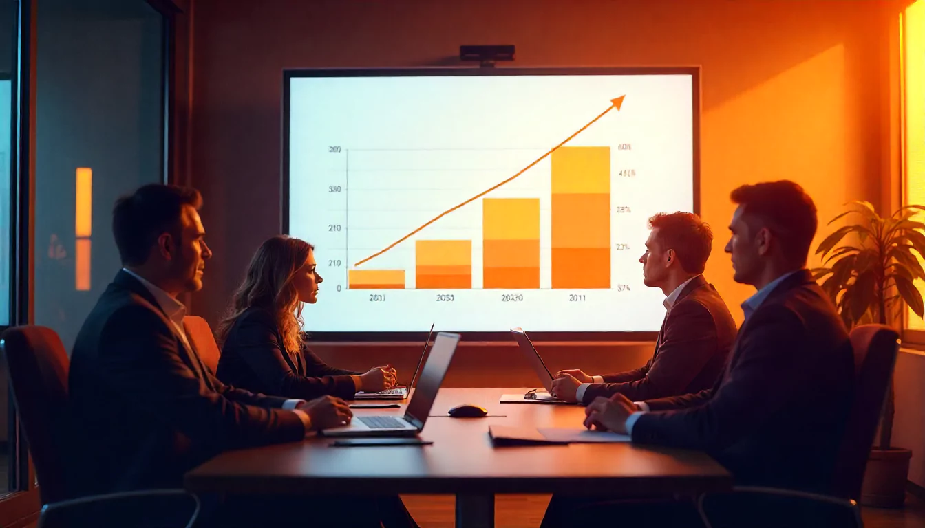 Bar chart showing productivity increase and reduced burnout from corporate wellness software.