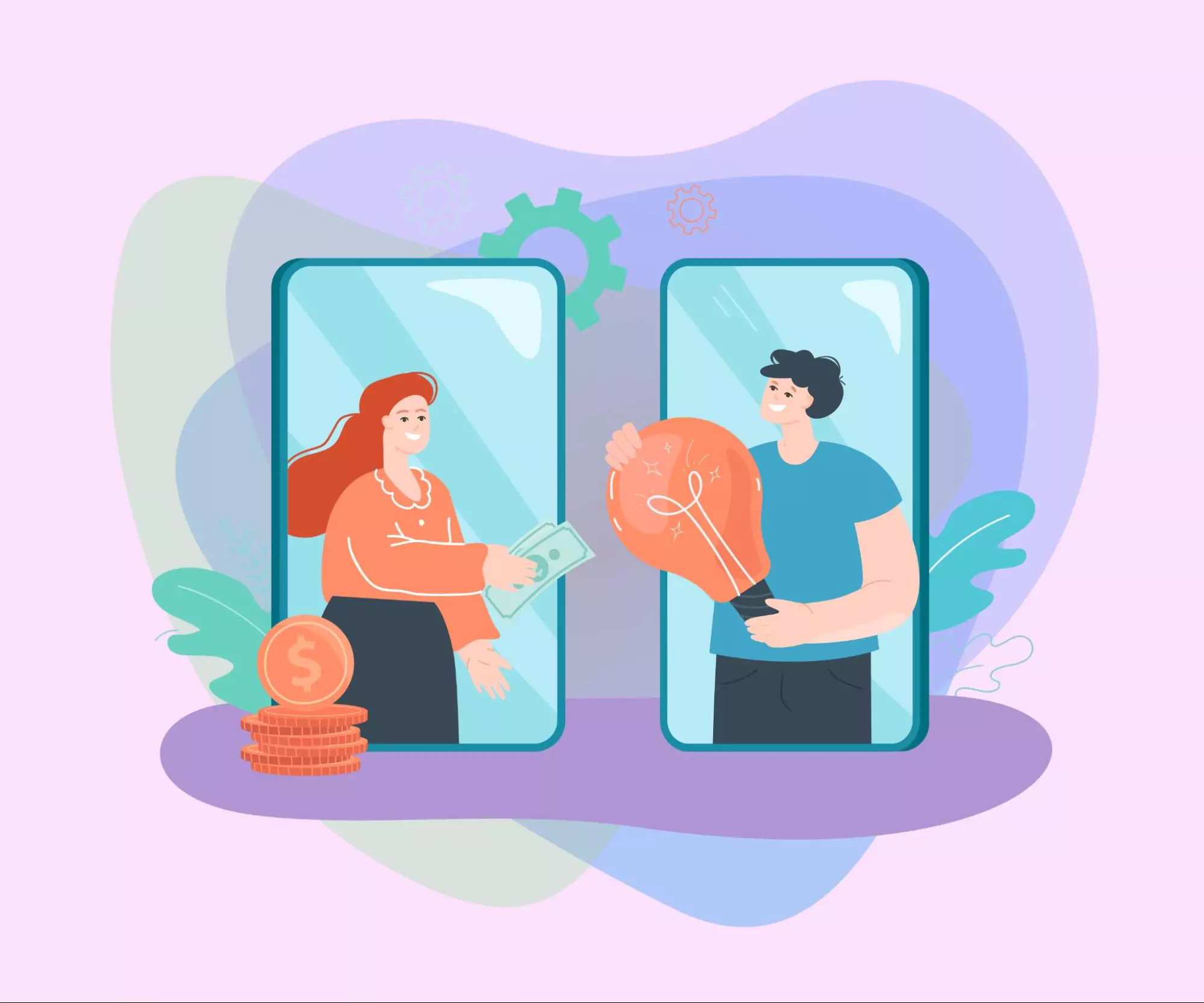 A man and woman examine a phone screen displaying money, highlighting their client relationship.
