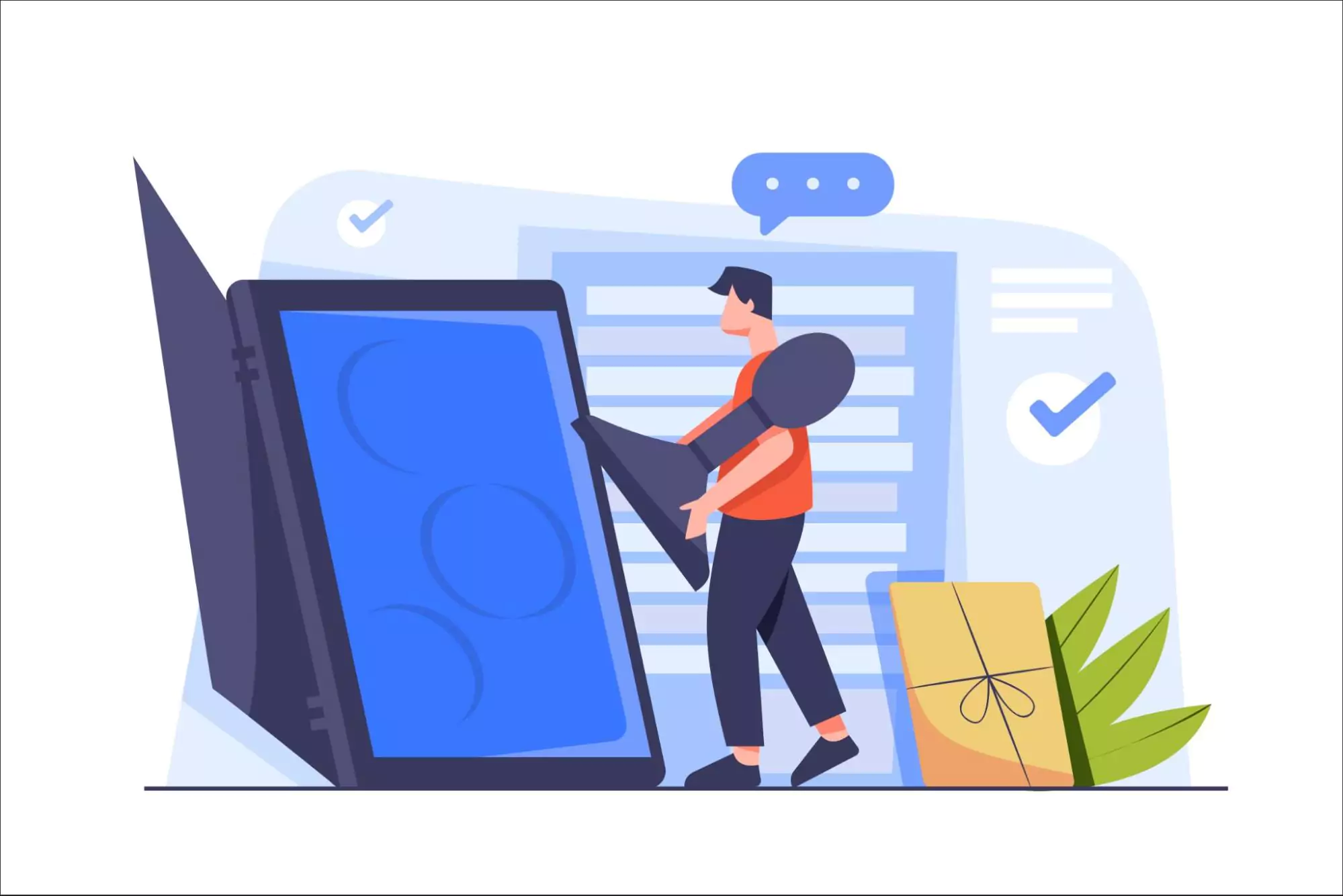 Illustration of a small business owner struggling with expense tracking.