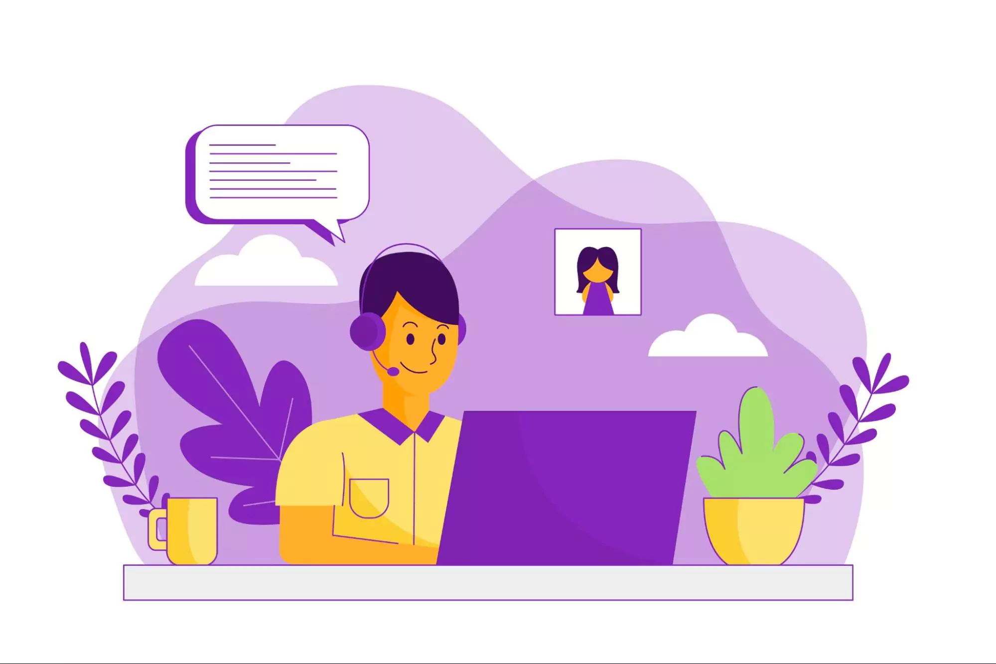 Illustration of a virtual assistant working with productivity tools