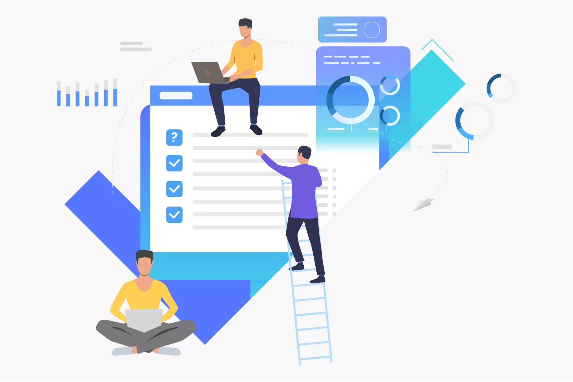 illustration of entrepreneurs working with different project management tools