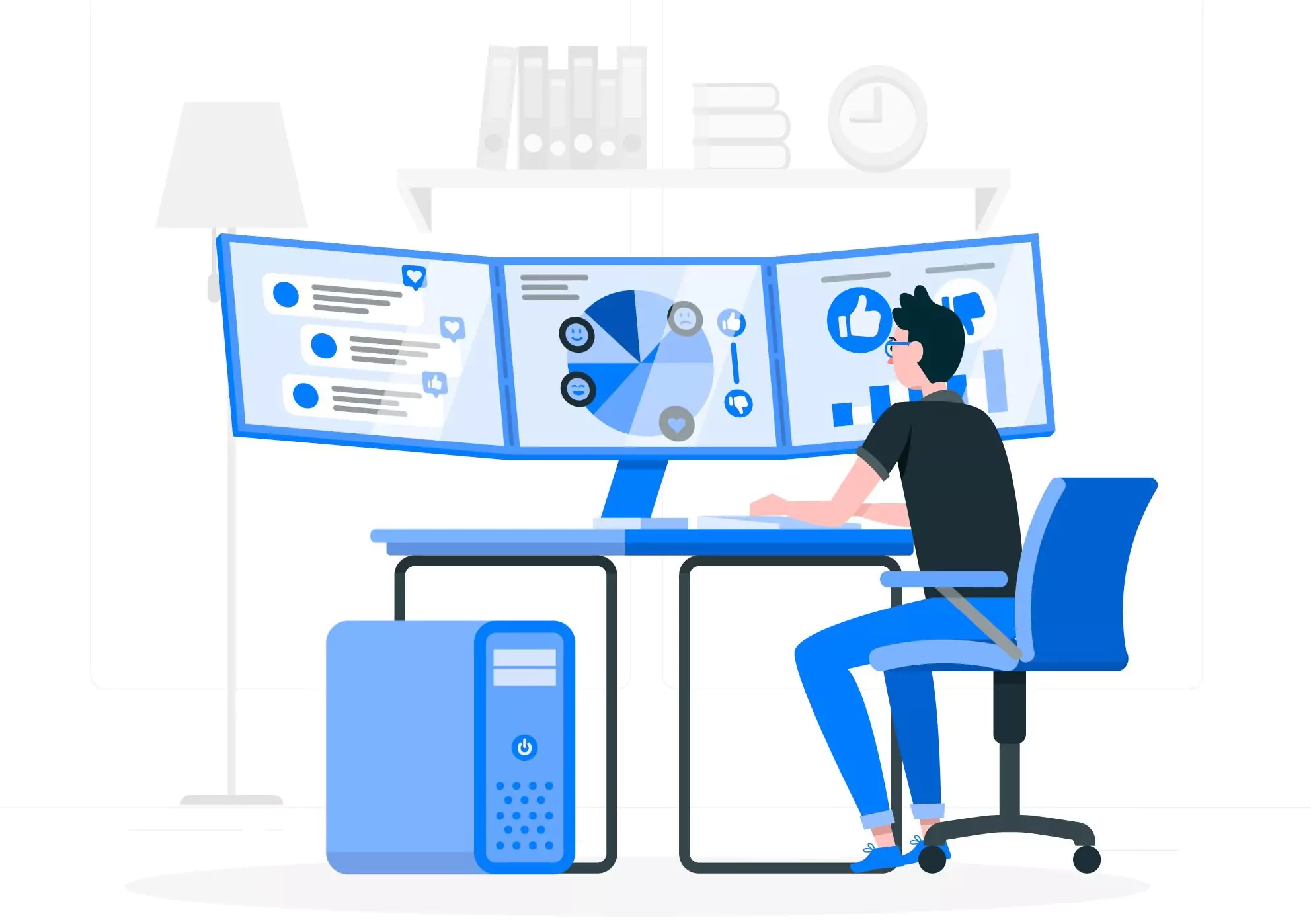 Illustration of a remote worker working in his project management tool.