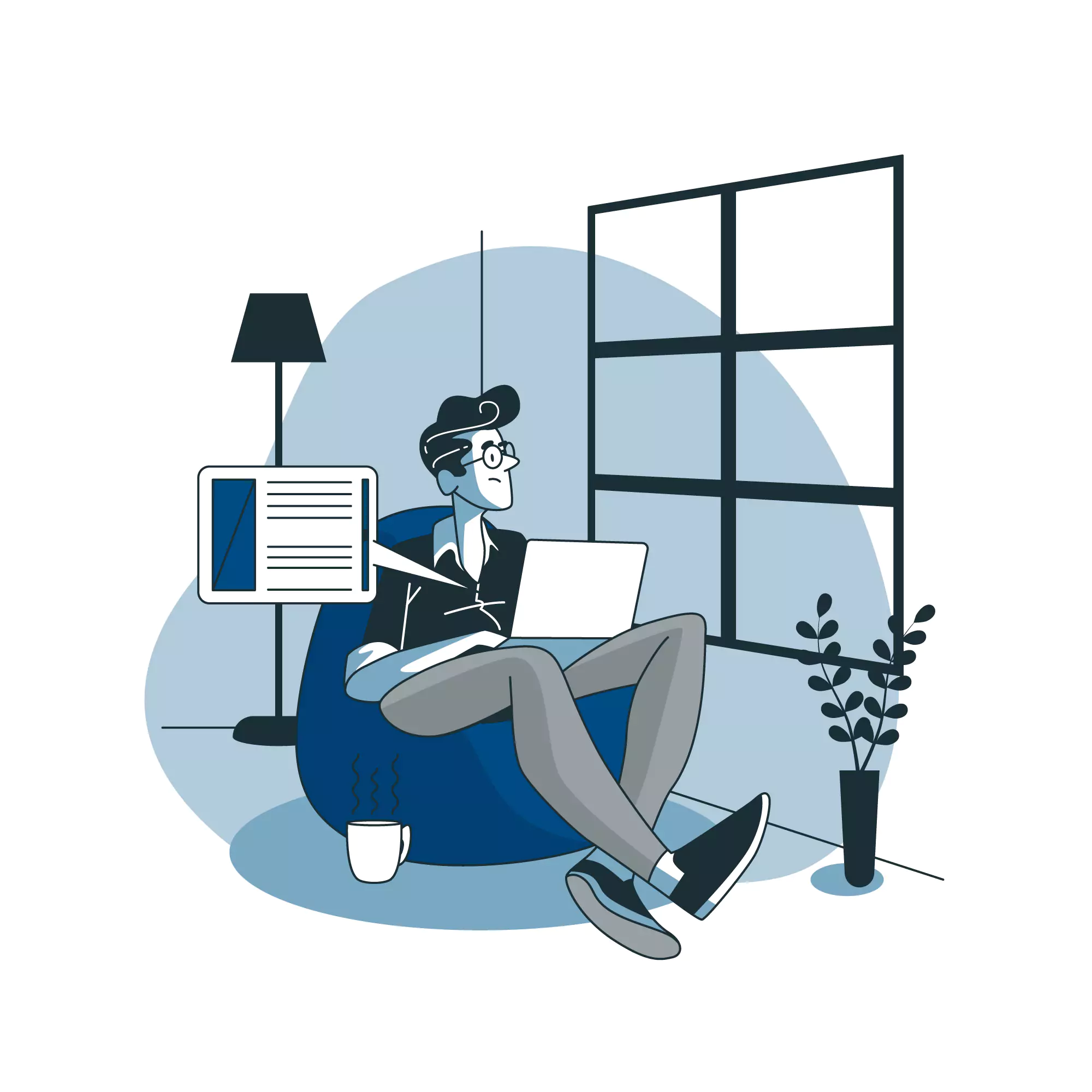 Illustration of remote worker thinking about the future of remote work