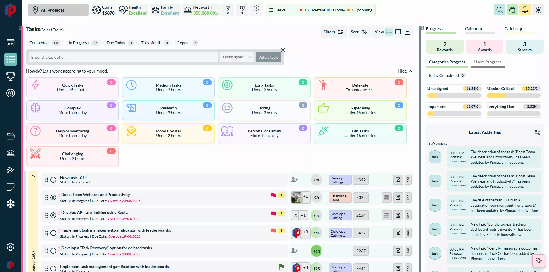 Screenshot of Siddhify's dashboard with AI-powered task & project features.