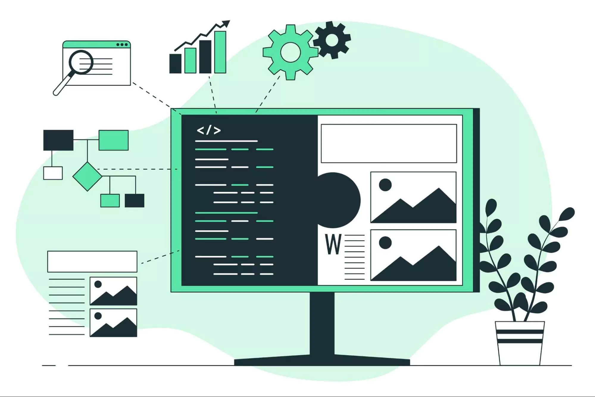Illustration of project management software dashboard.