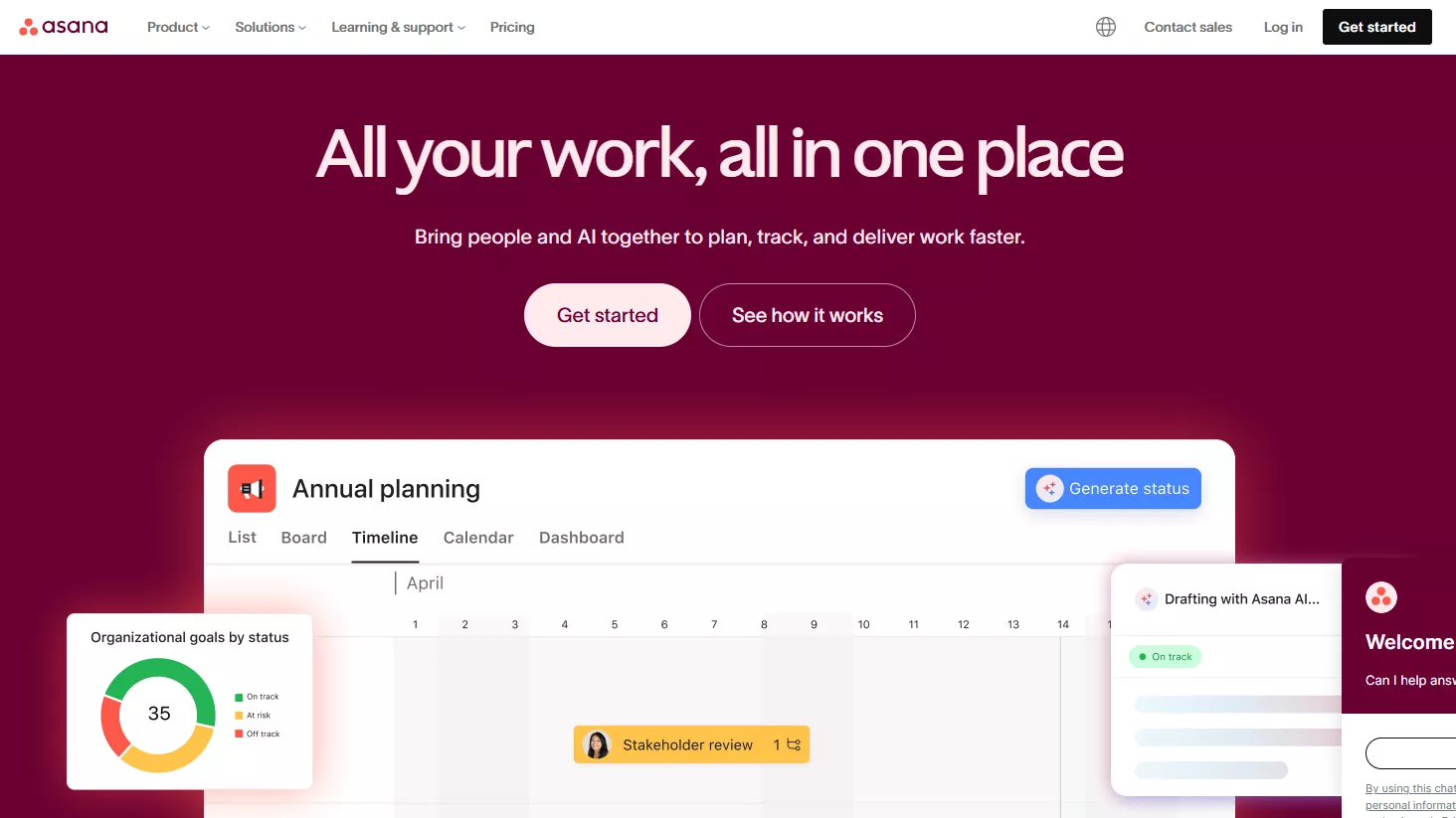 Screenshot of Asana SaaS project management home page.
