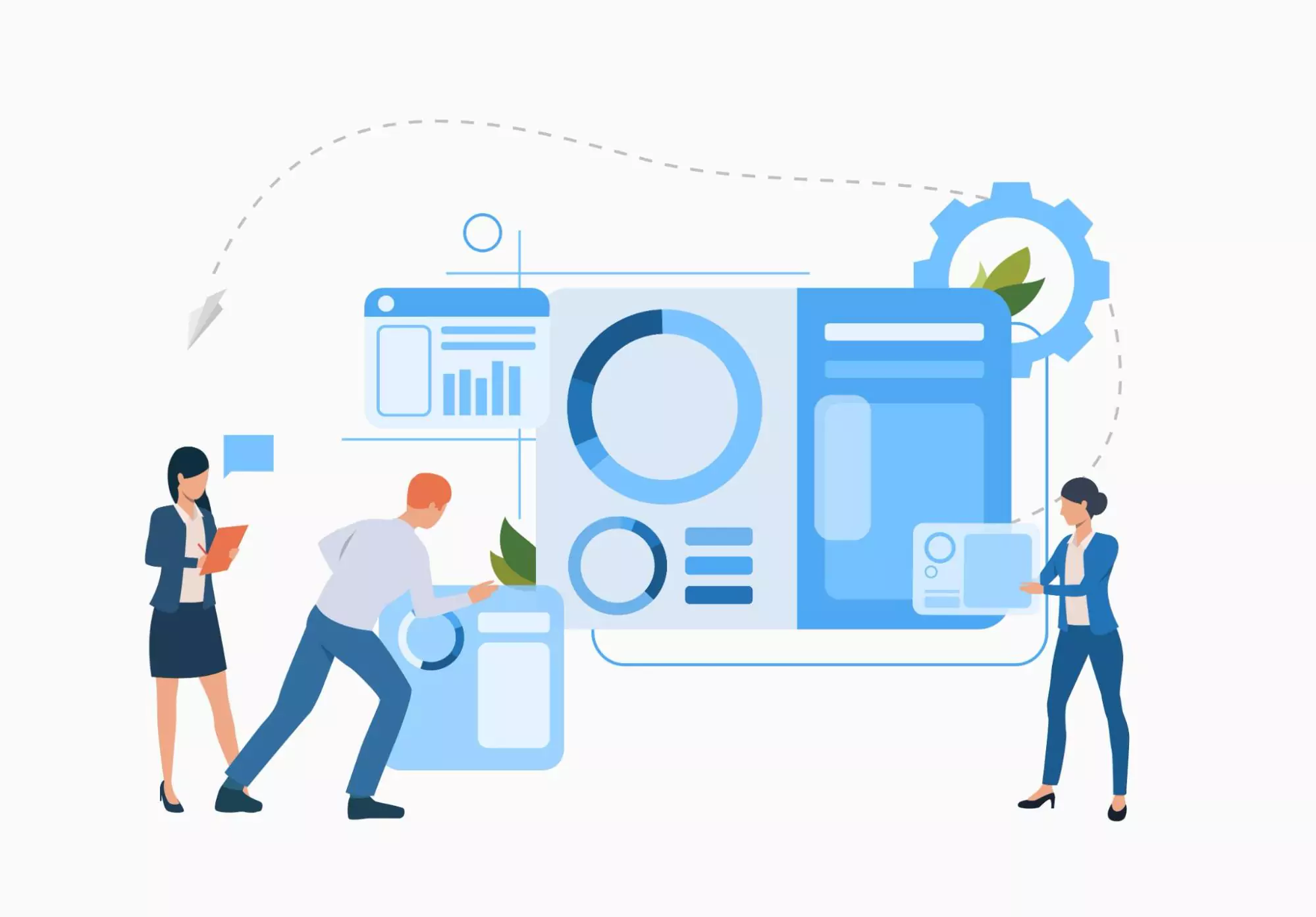 Vector illustration of multiple people working on a SaaS project