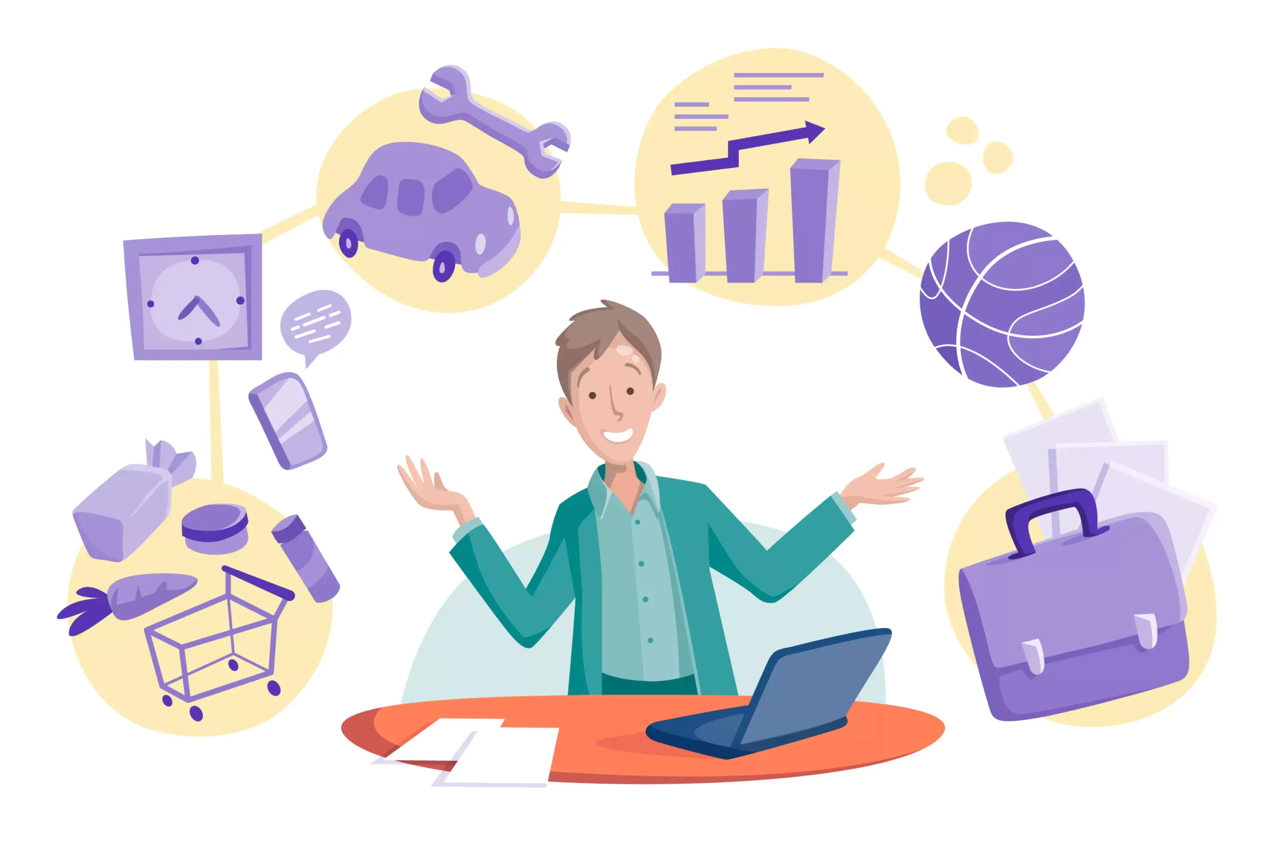 Illustration of an entrepreneur juggling between work and personal life