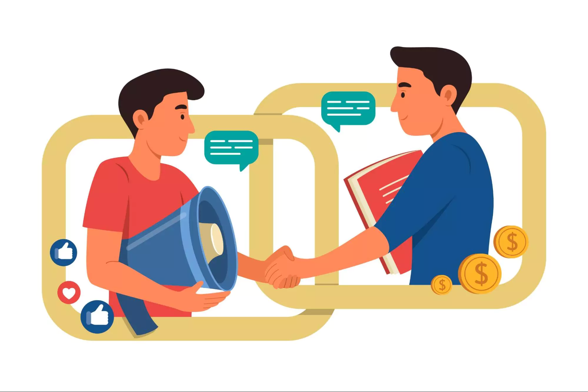 Two people shaking hands, one holding a megaphone, symbolizing effective client relationship best practices.