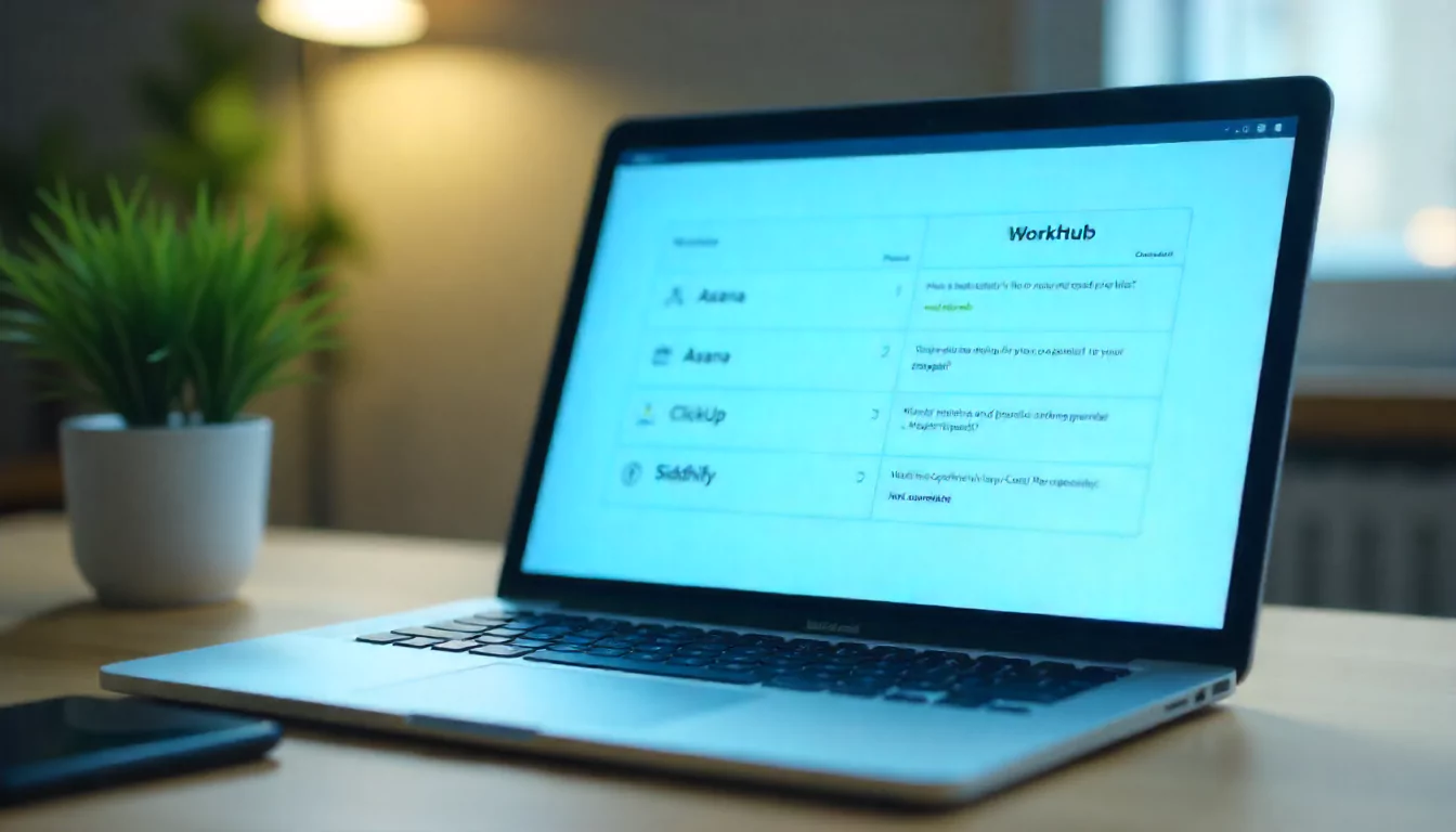 Simple comparison table showing features of Workhub, Asana, ClickUp, and Siddhify for agencies and freelancers