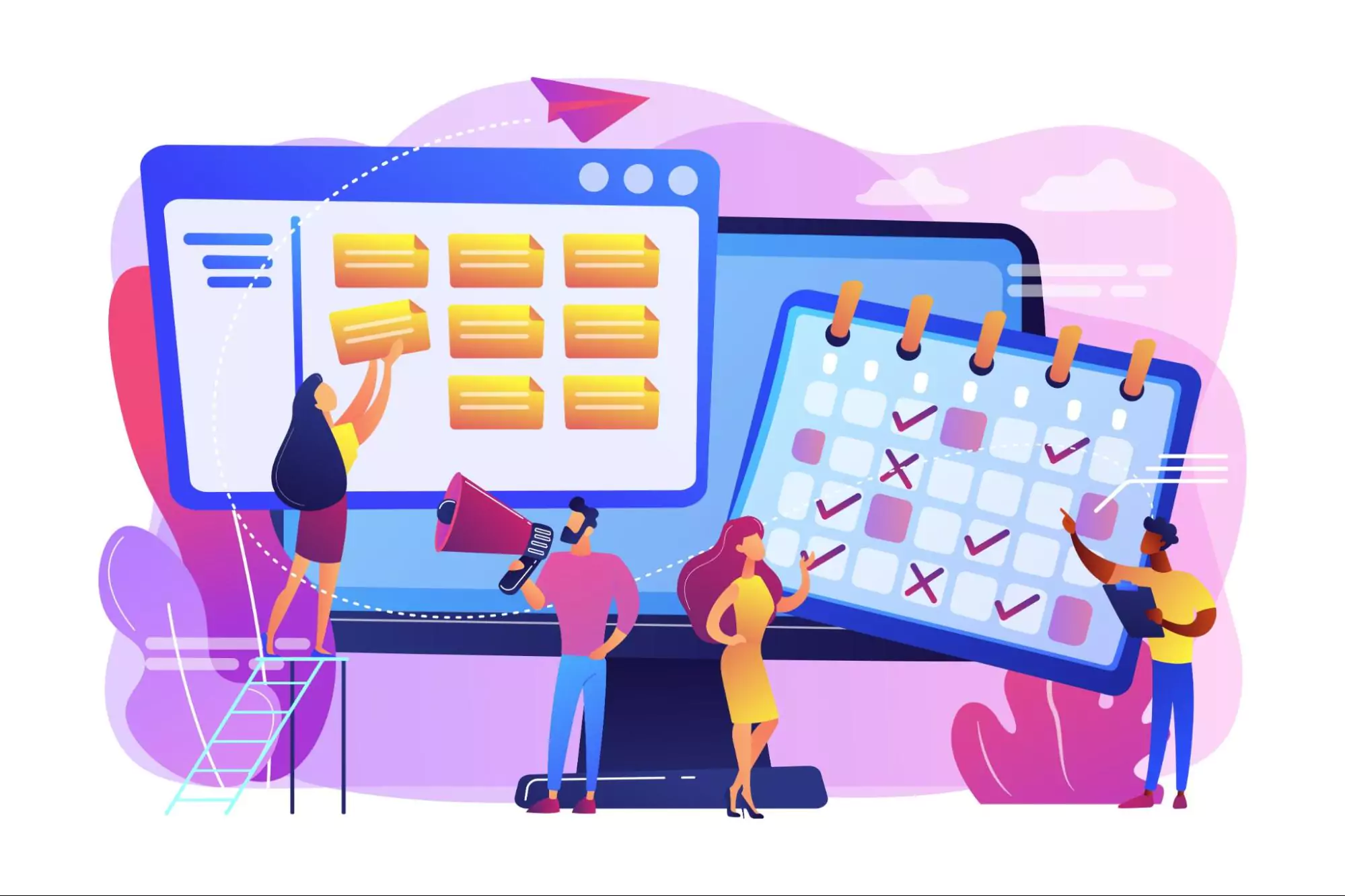 Illustration of project management and project scheduling tools.
