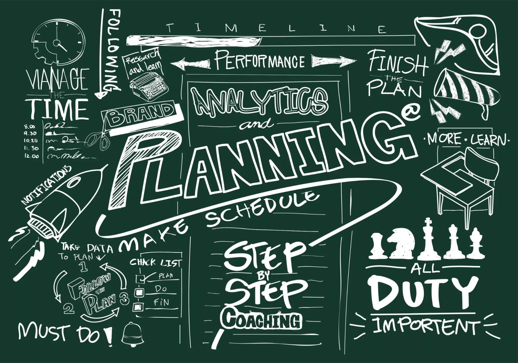 Hand-drawn doodle illustration depicting marketing ideas for small businesses, featuring various creative planning elements.