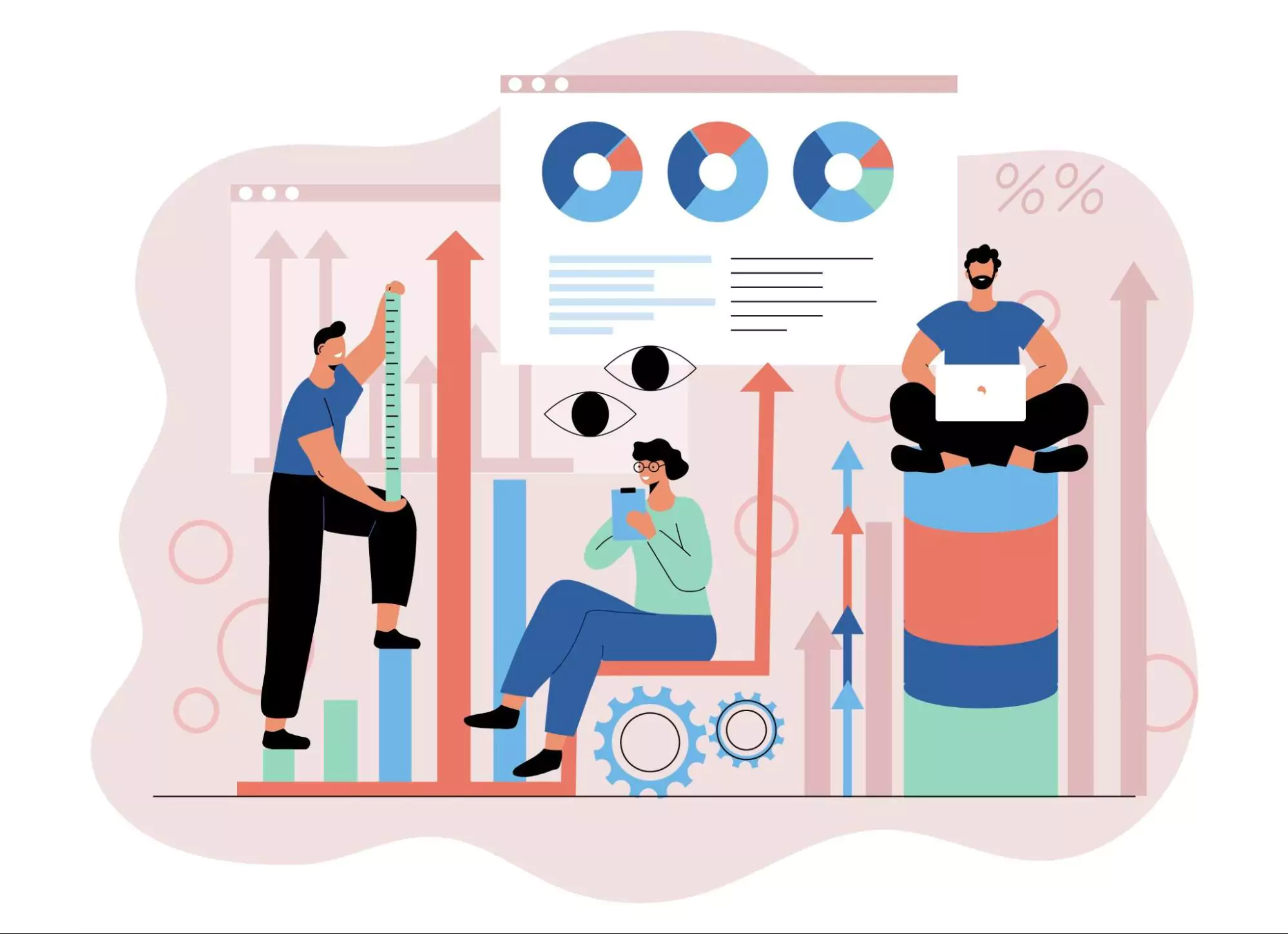 Vector illustration of employees doing performance metrics