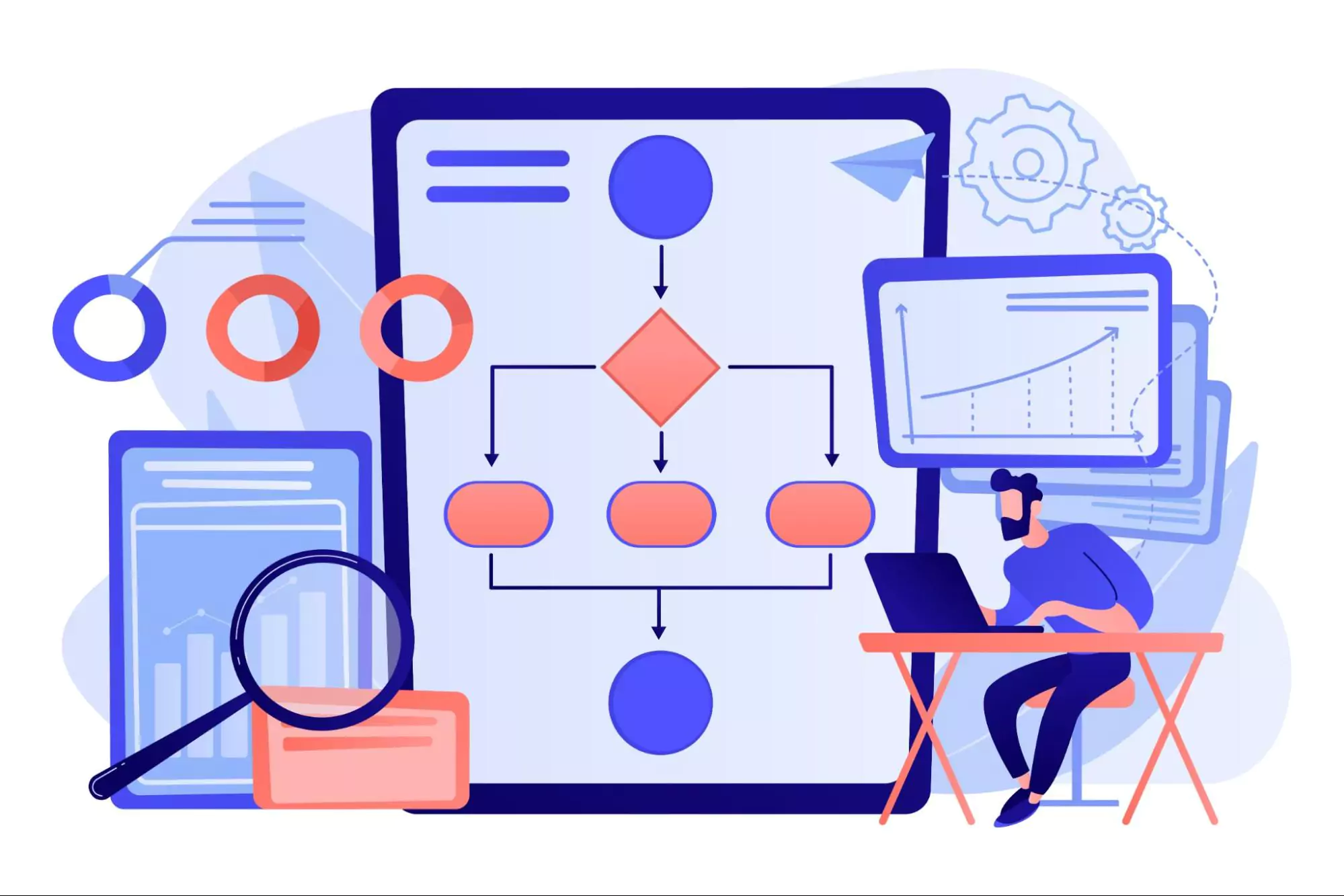 illustration of an entrepreneur working with project management software