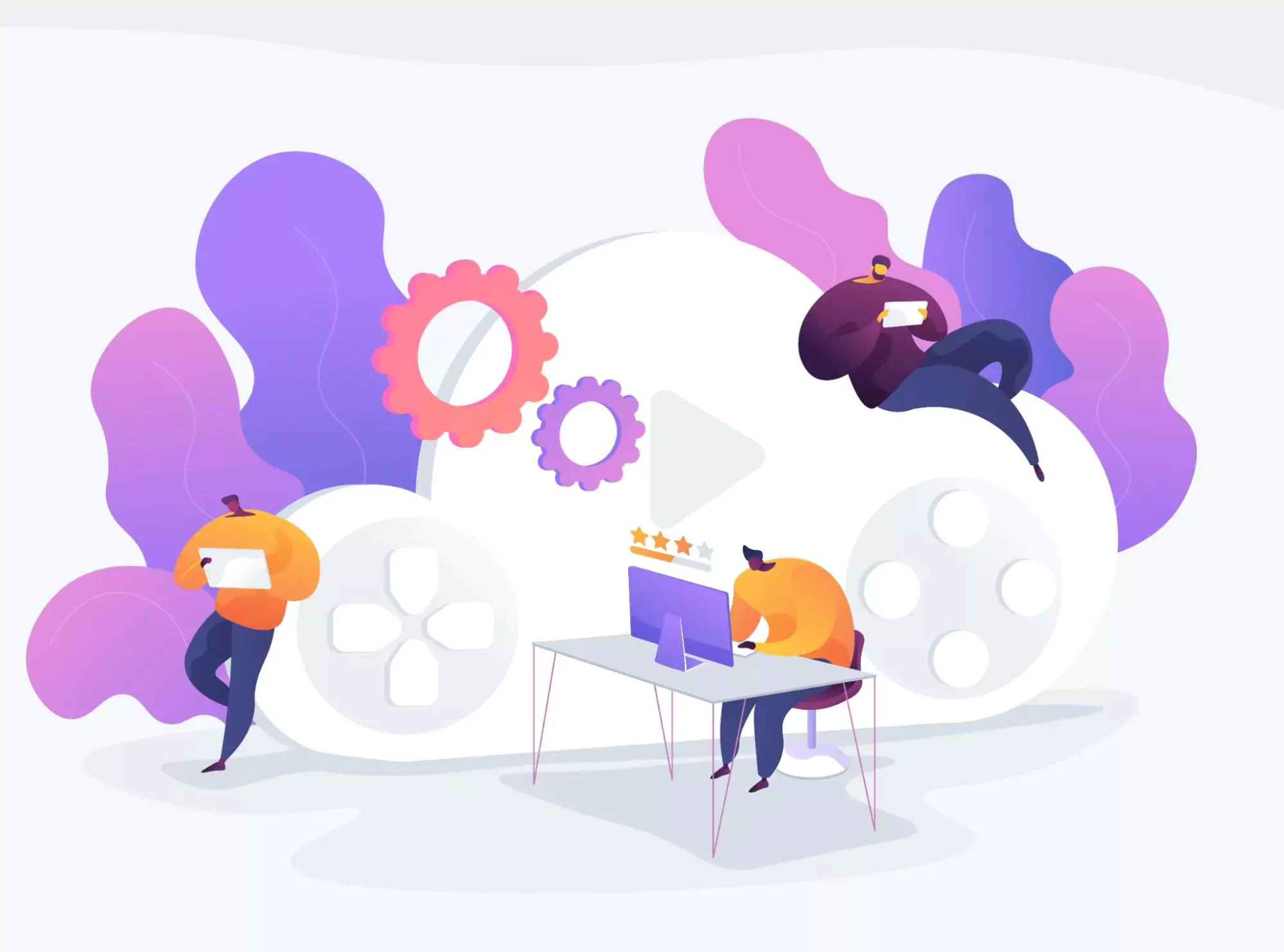 Illustration of a small team working with the AI cloud management platform.