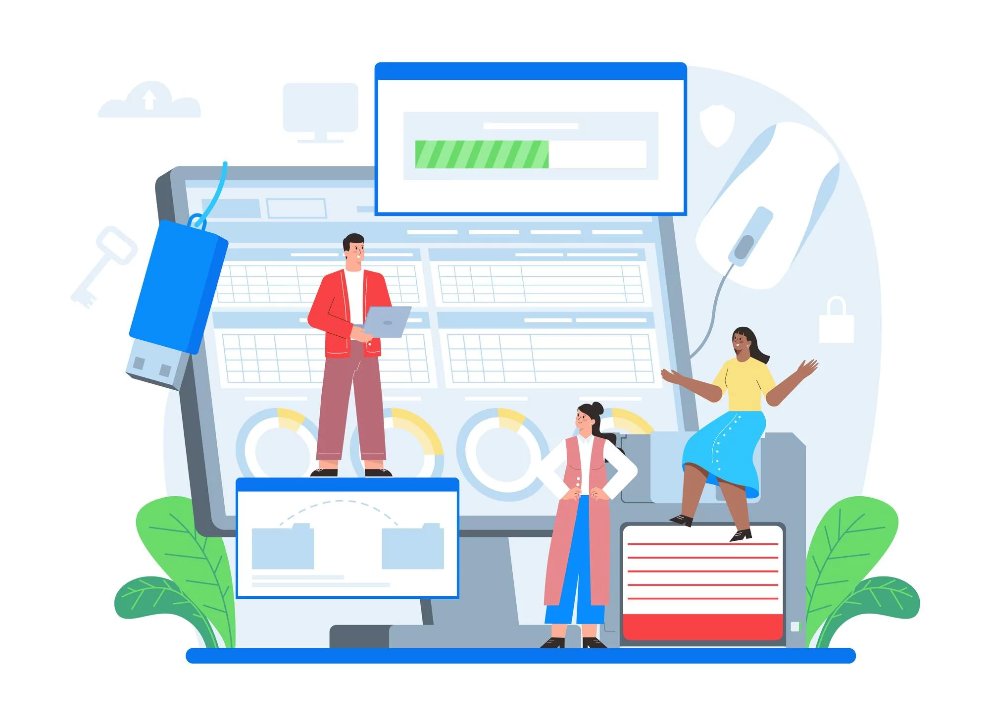 Illustration of project collaboration using SaaS project management software.