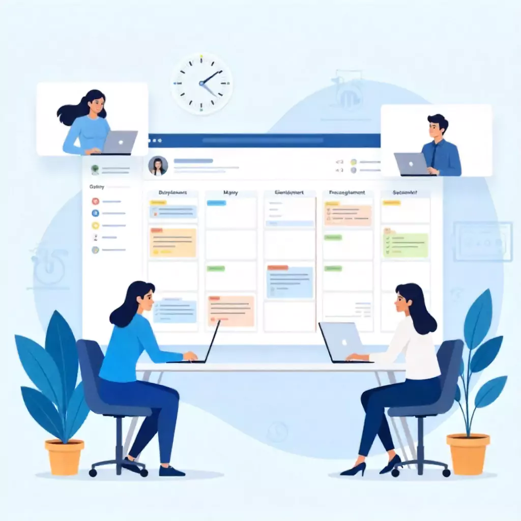 Team collaborating on a best daily planner app interface, using AI planning for digital and web agencies to organize tasks and schedules