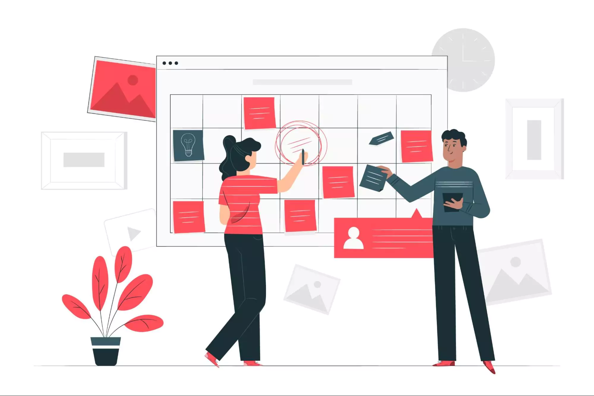 Illustration of an employee working in a project tracking software.