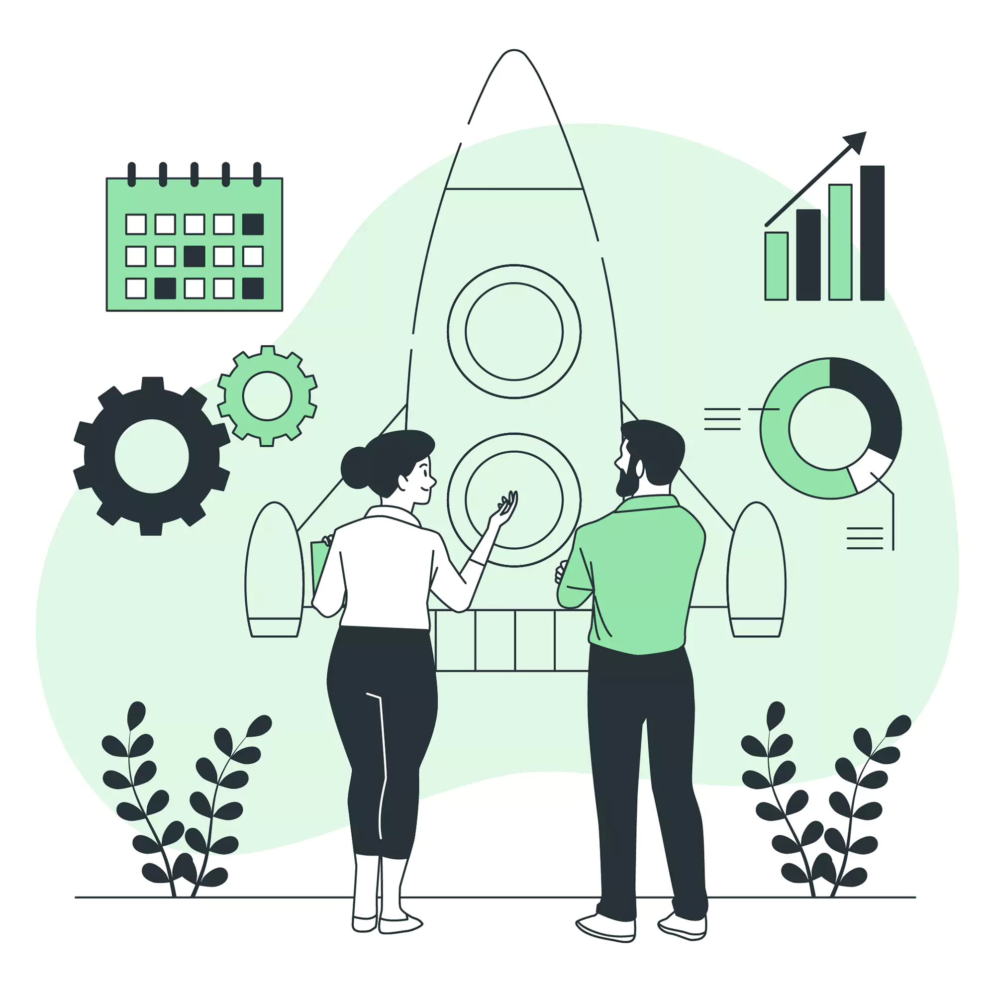 illustration of two business owners discussing their project planning