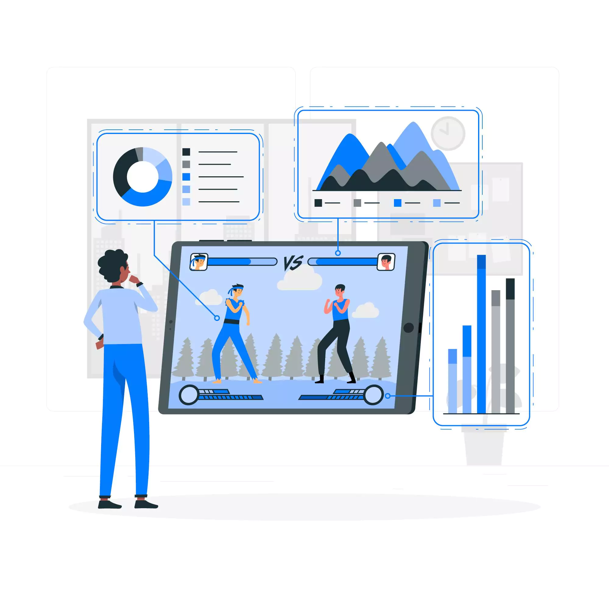 Illustration of a remote worker doing some analysis.