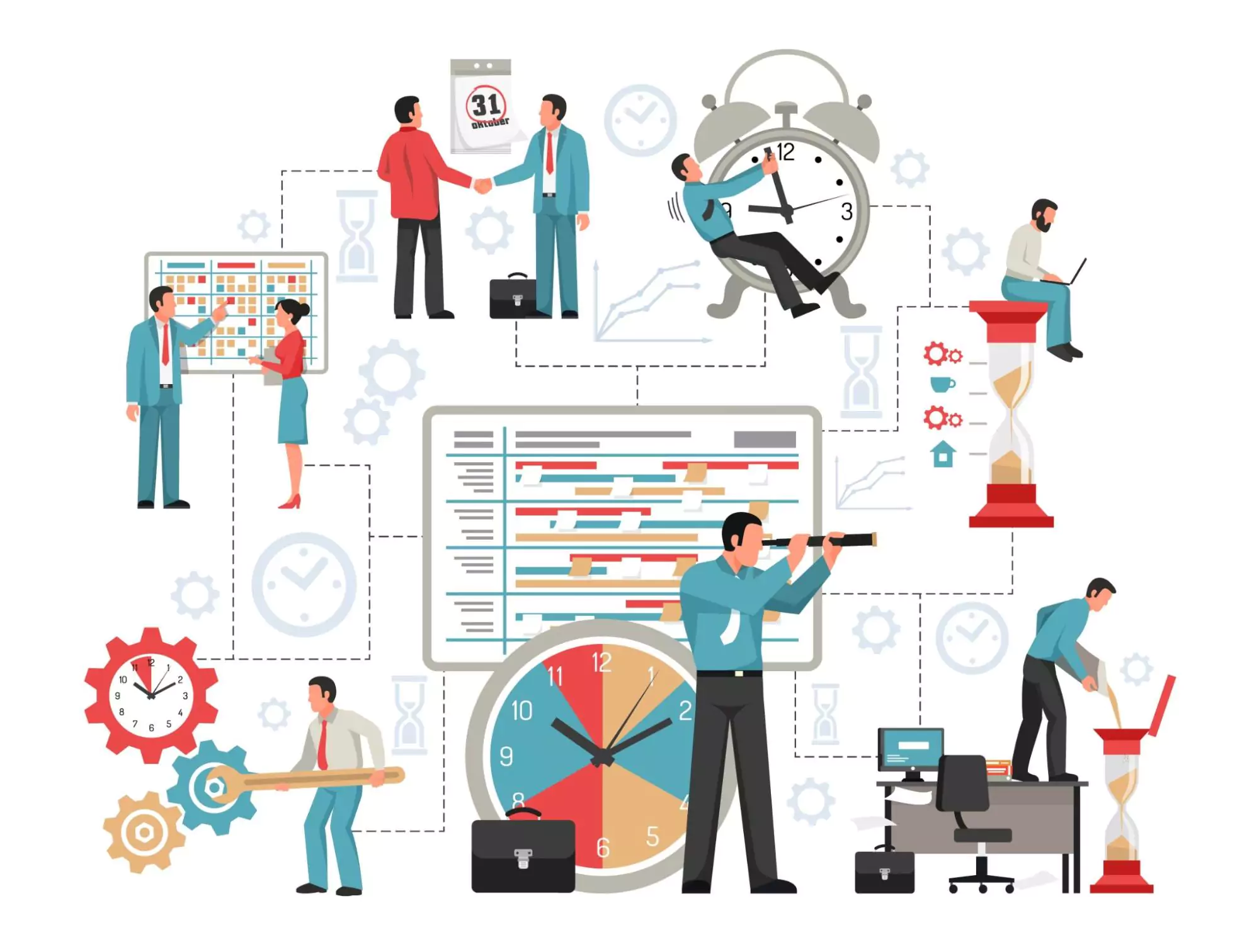Illustration of a step-by-step project management process for small businesses.