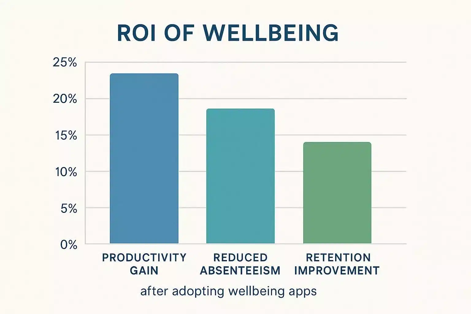 ROI chart showing productivity and retention improvement from employee wellbeing apps.