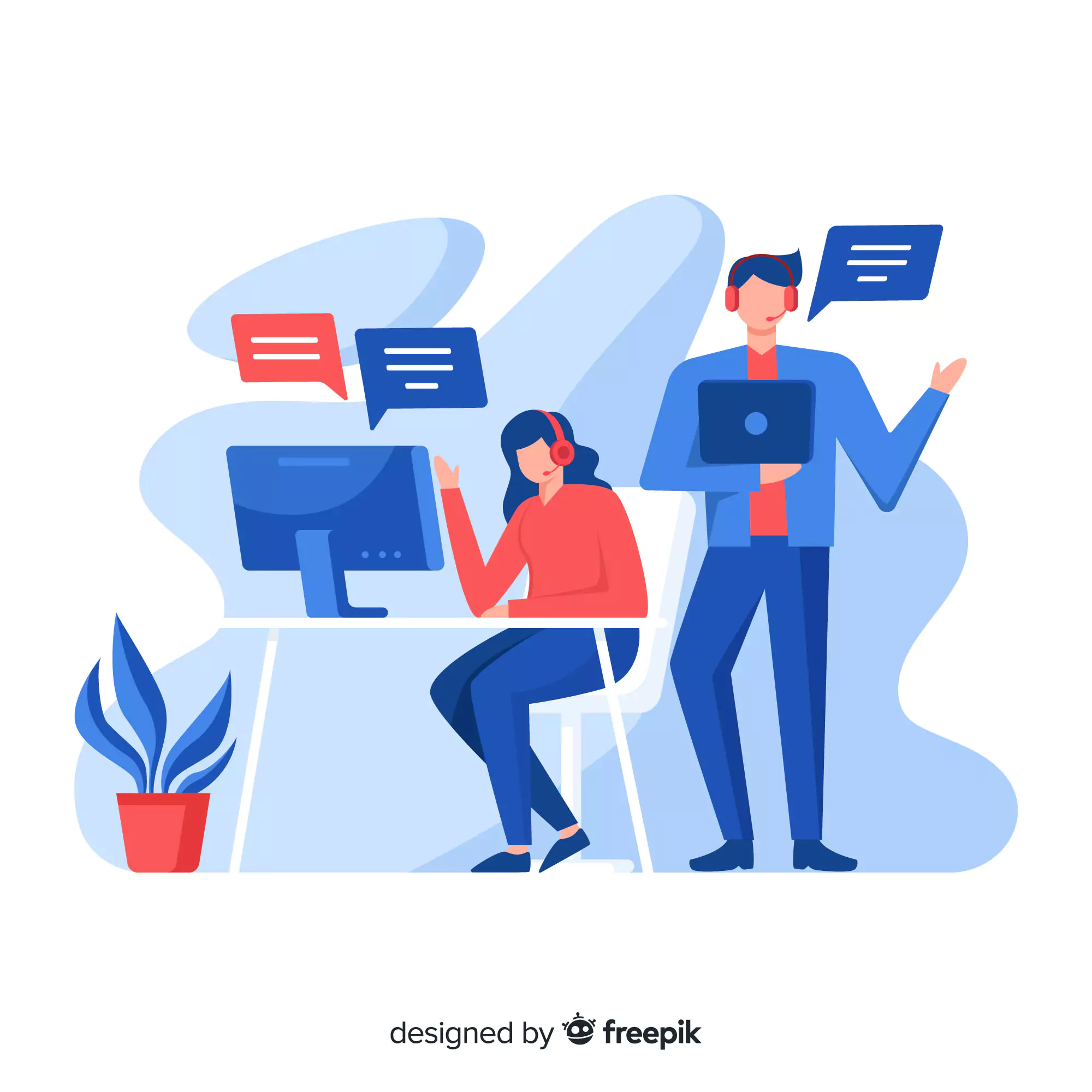 Illustration of two virtual assistants choosing the right productivity tools.