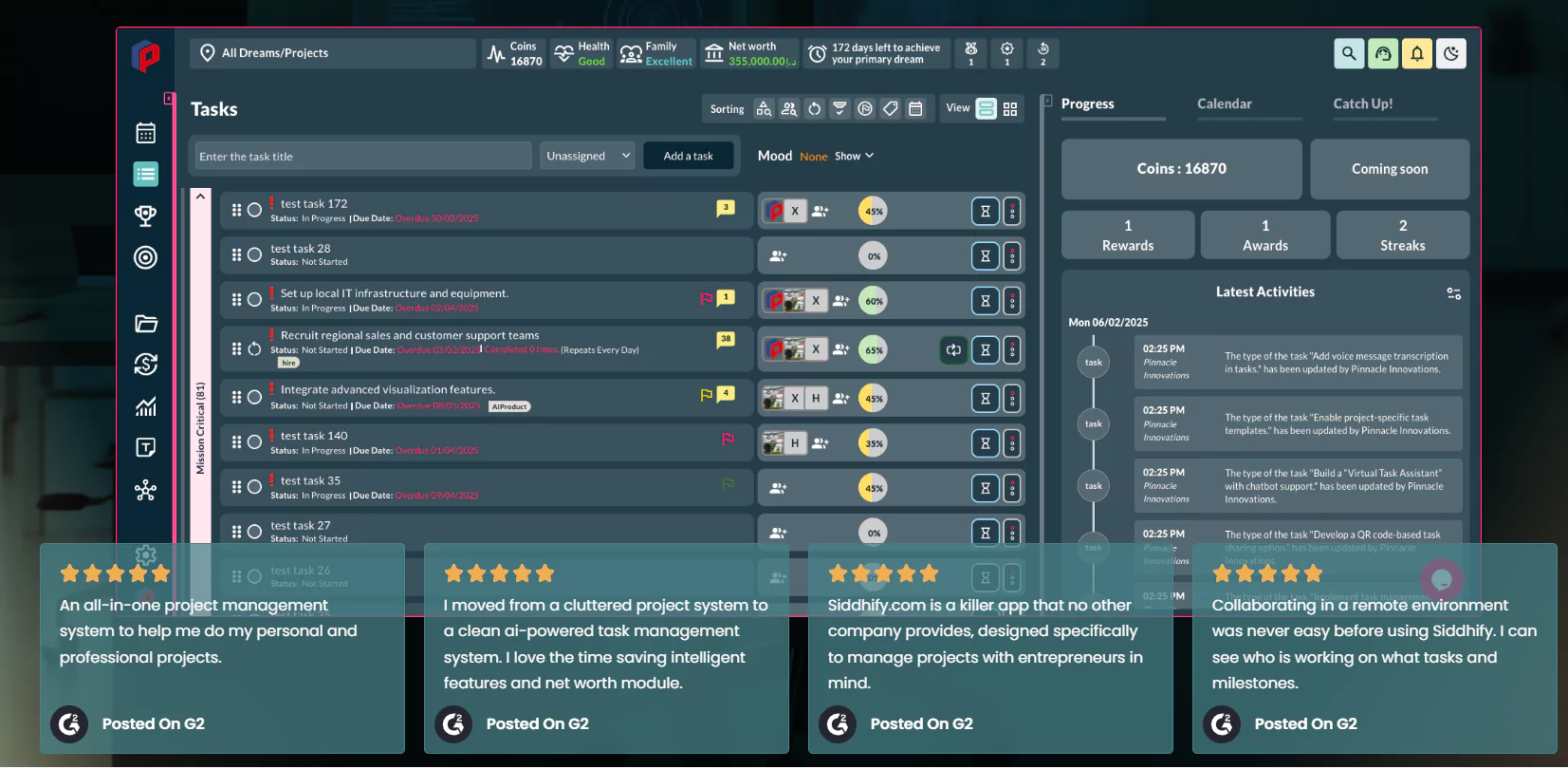Siddhifys dashboard for work planning and daily planning for sprint teams.