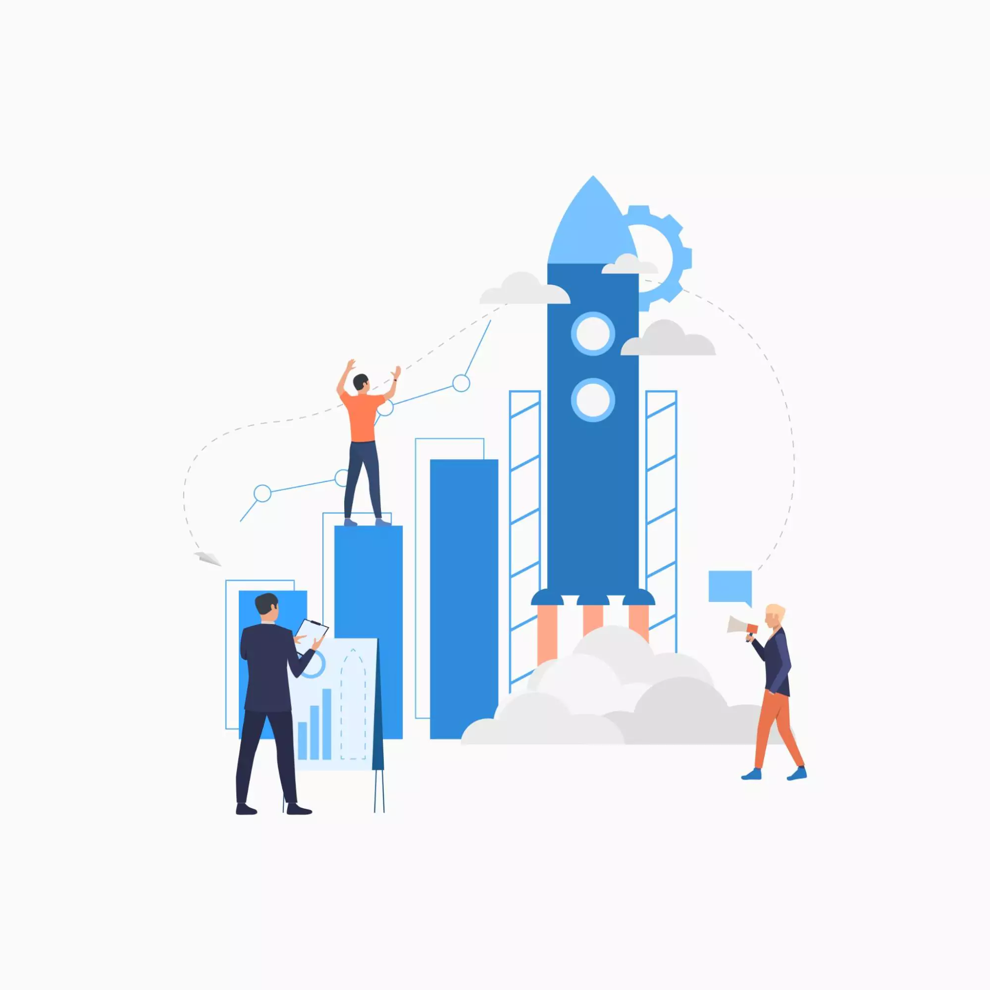 Illustration of three people working on their startup growth.