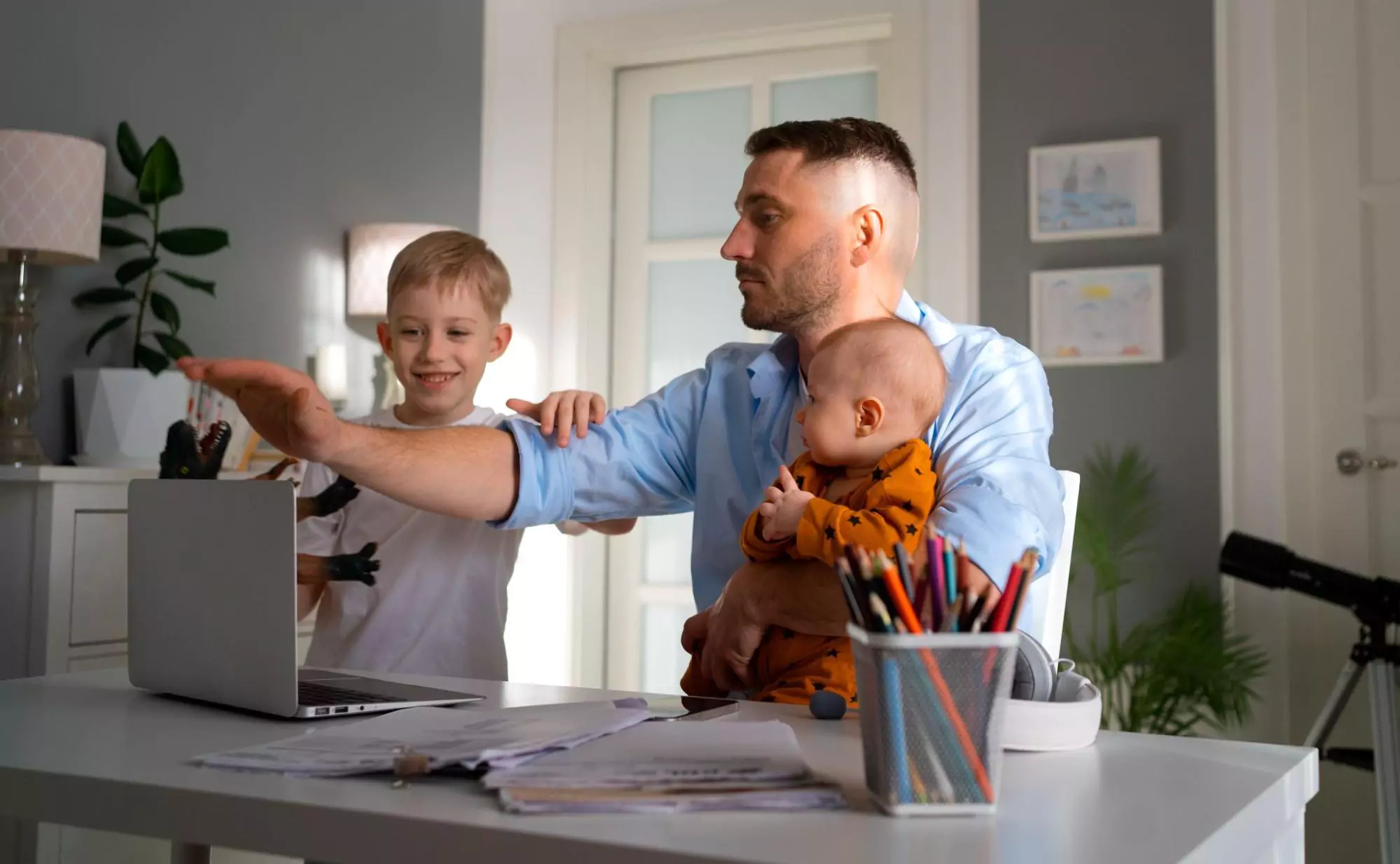 Entrepreneur just finishing with business tasks and spending quality time with kids.