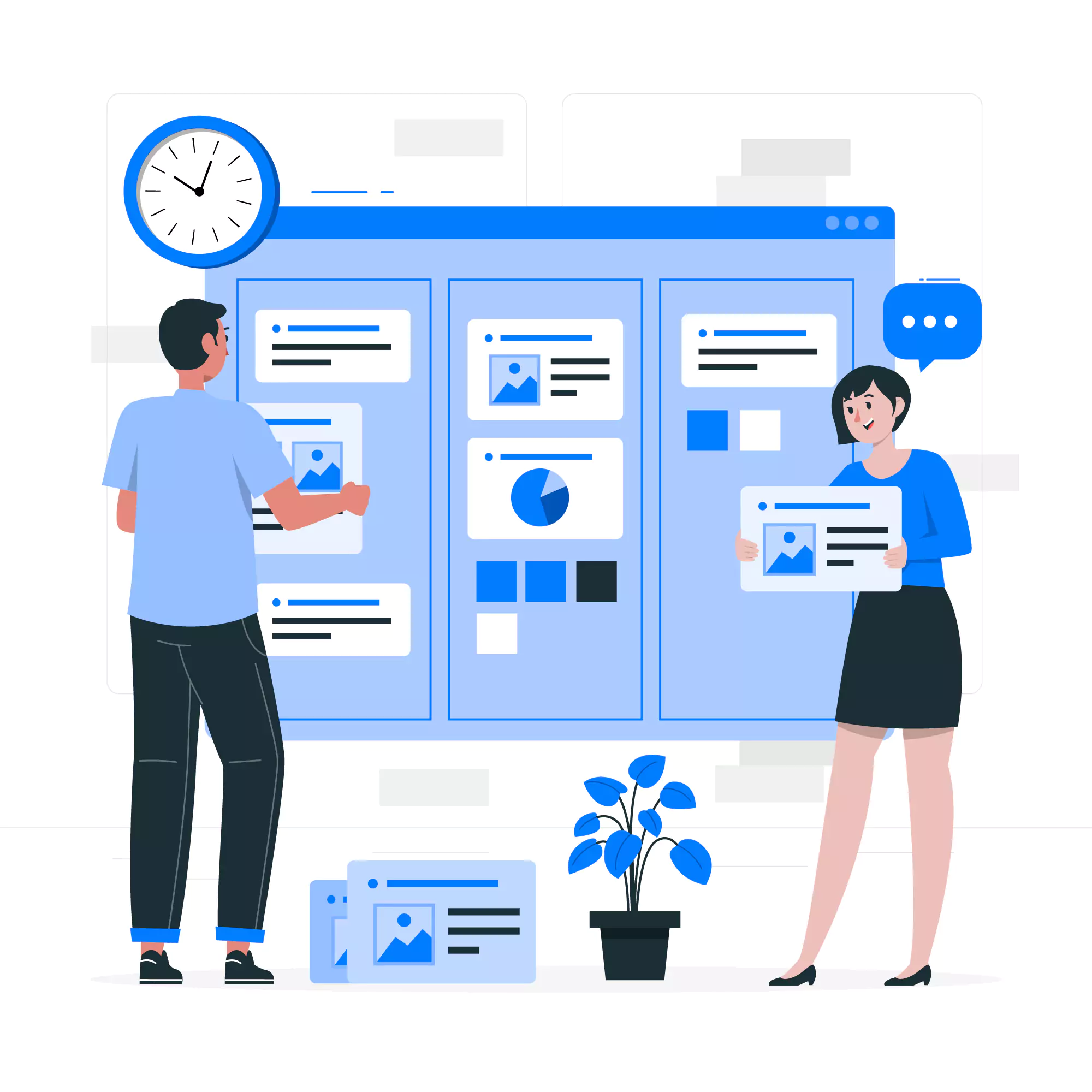 illustration of two entrepreneurs working with project management best practices