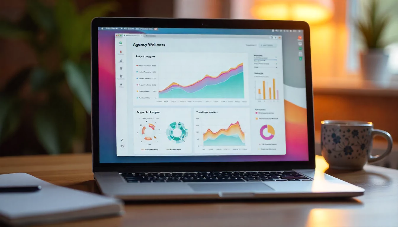 Wellness dashboard tracking holistic lifestyle KPIs such as retention, sick days, and engagement in small teams.
