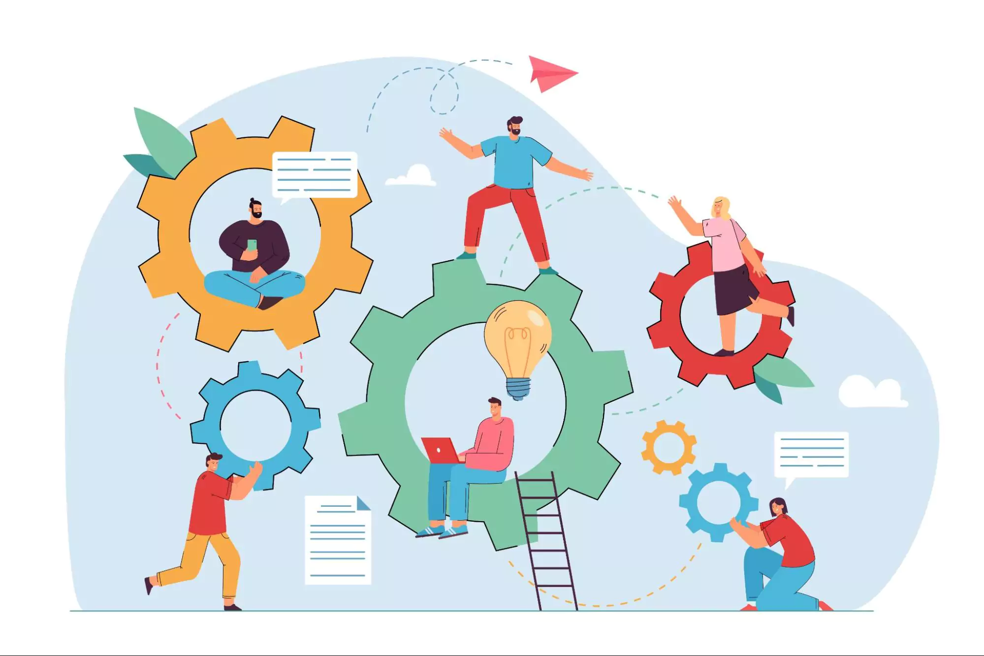 Vector illustration of team members collaborating on the same project.