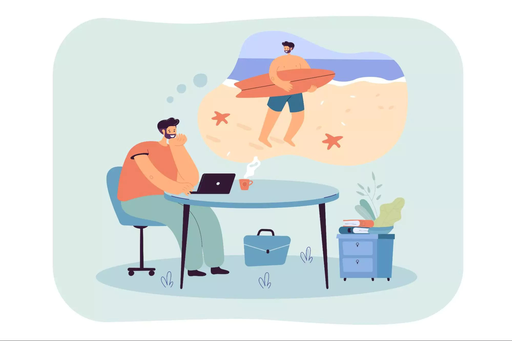 Illustration of an entrepreneur thinking about work-life balance