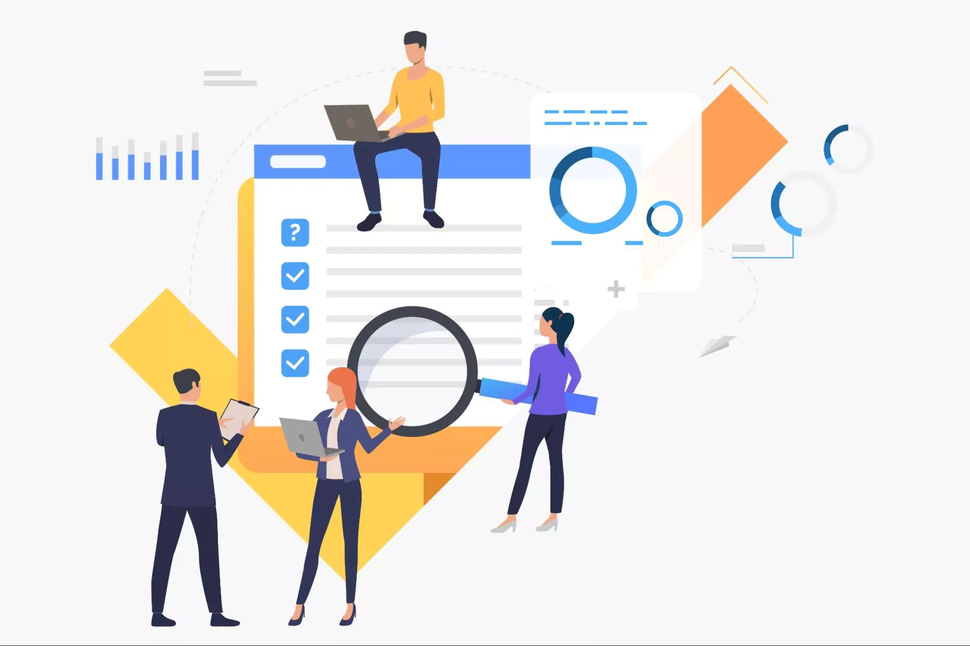 Illustration of a small team defining the scope of work for a project.