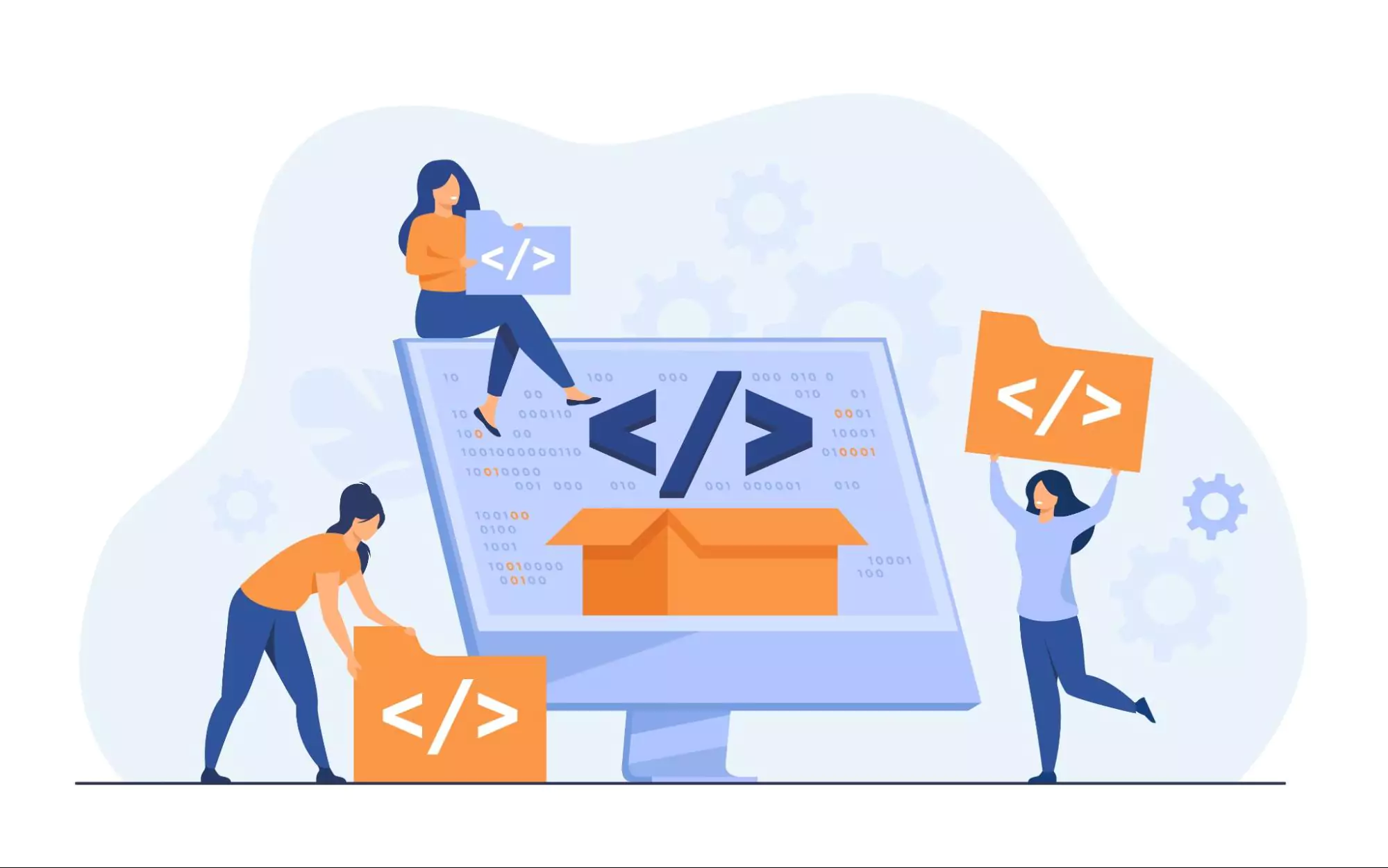 Illustration of three engineers working on a product development best practices.