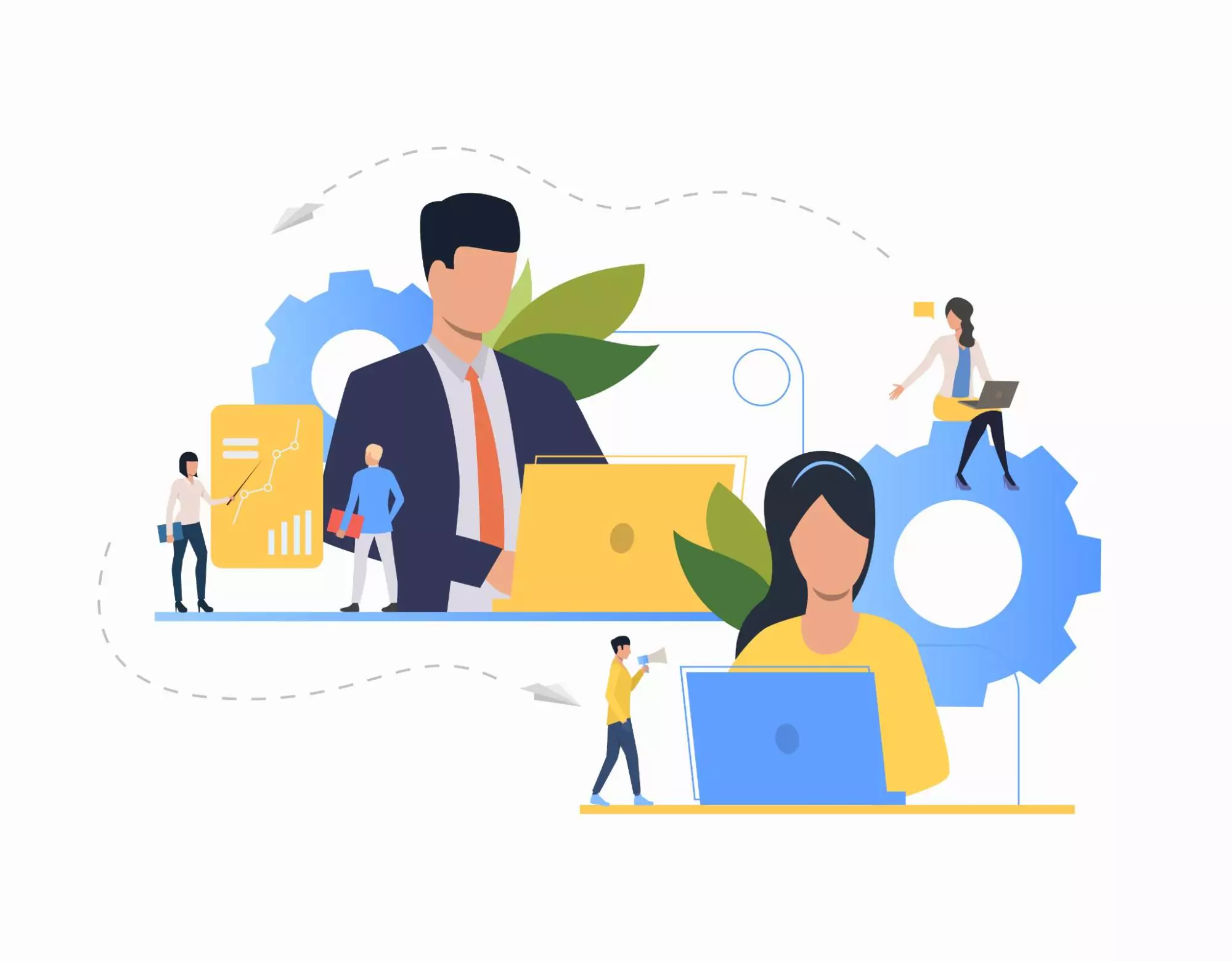Illustration of two entrepreneurs working on best software for 2025