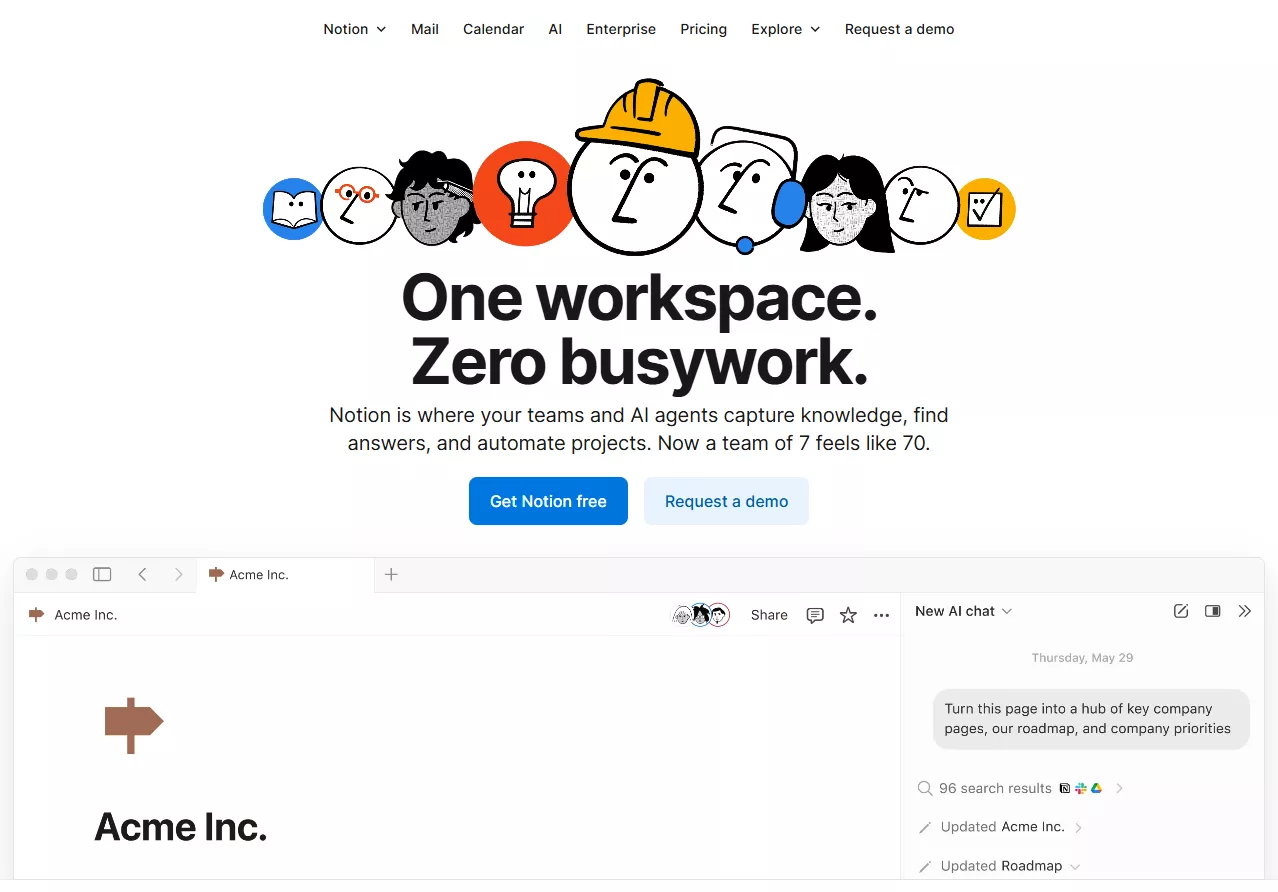 Screenshot of Notion's home page.